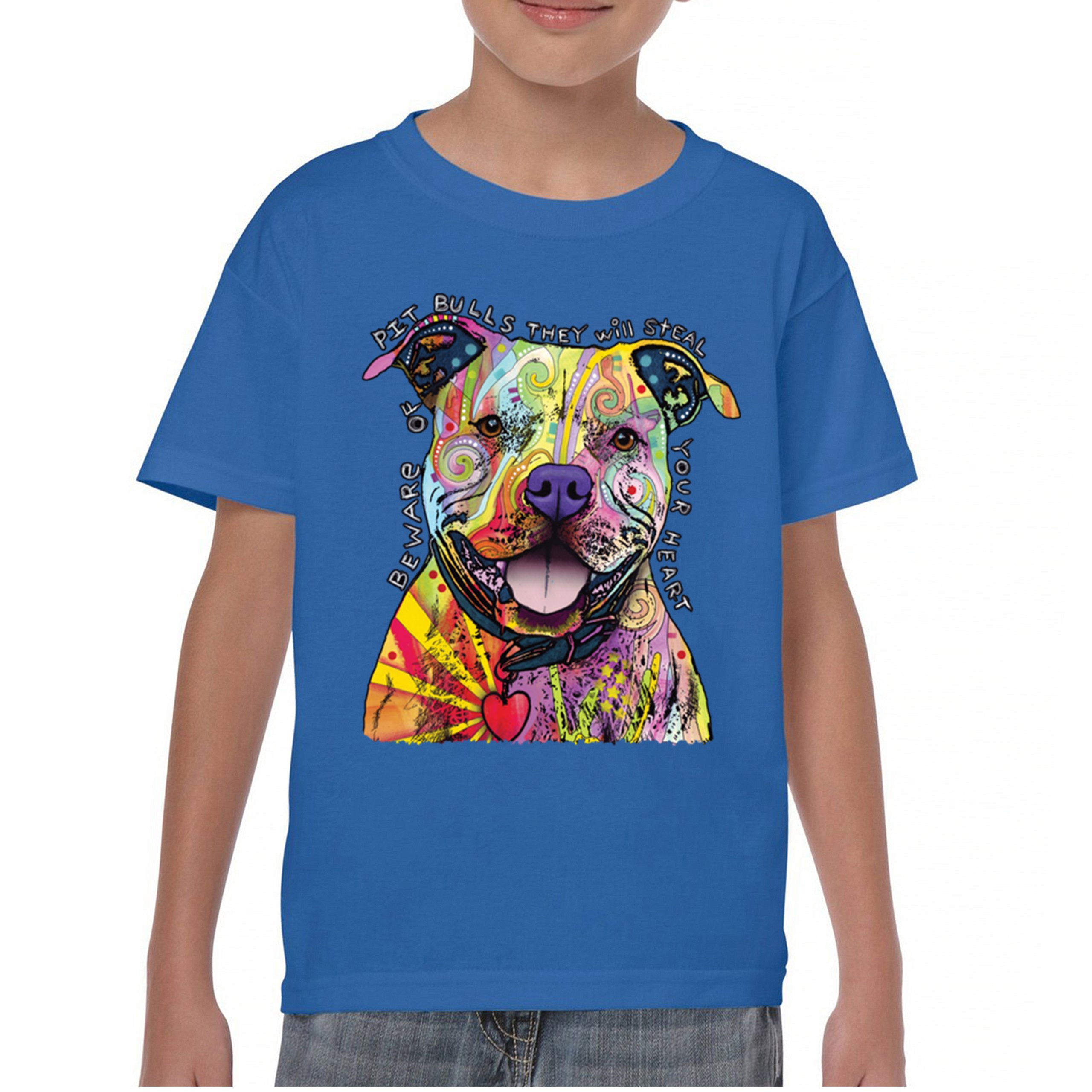 Vorsicht vor Pitbulls Jugend T-Shirt Dean Russo Art bunt süß Hund Kinder - Bild 37 von 50