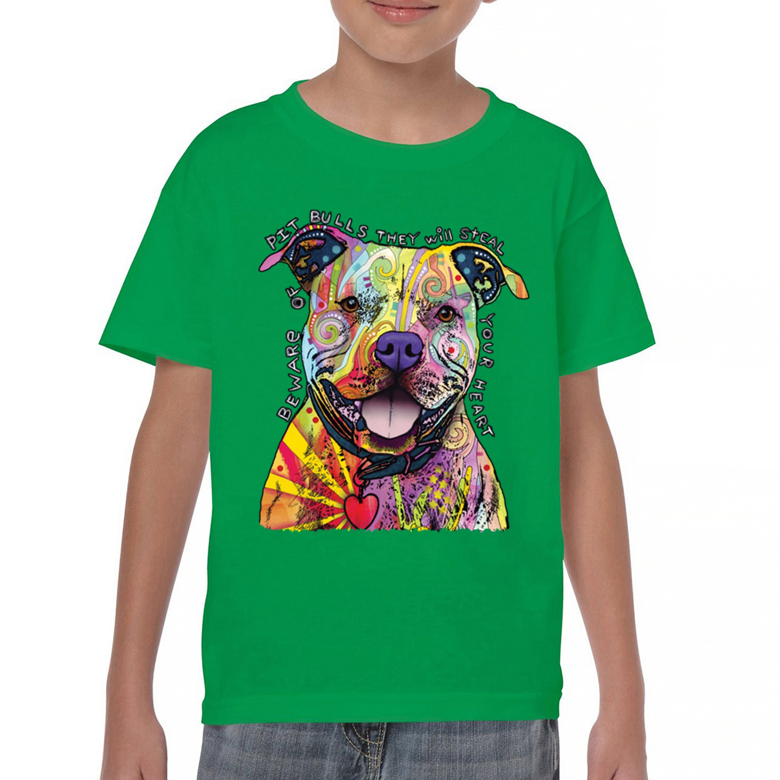 Vorsicht vor Pitbulls Jugend T-Shirt Dean Russo Art bunt süß Hund Kinder - Bild 30 von 50