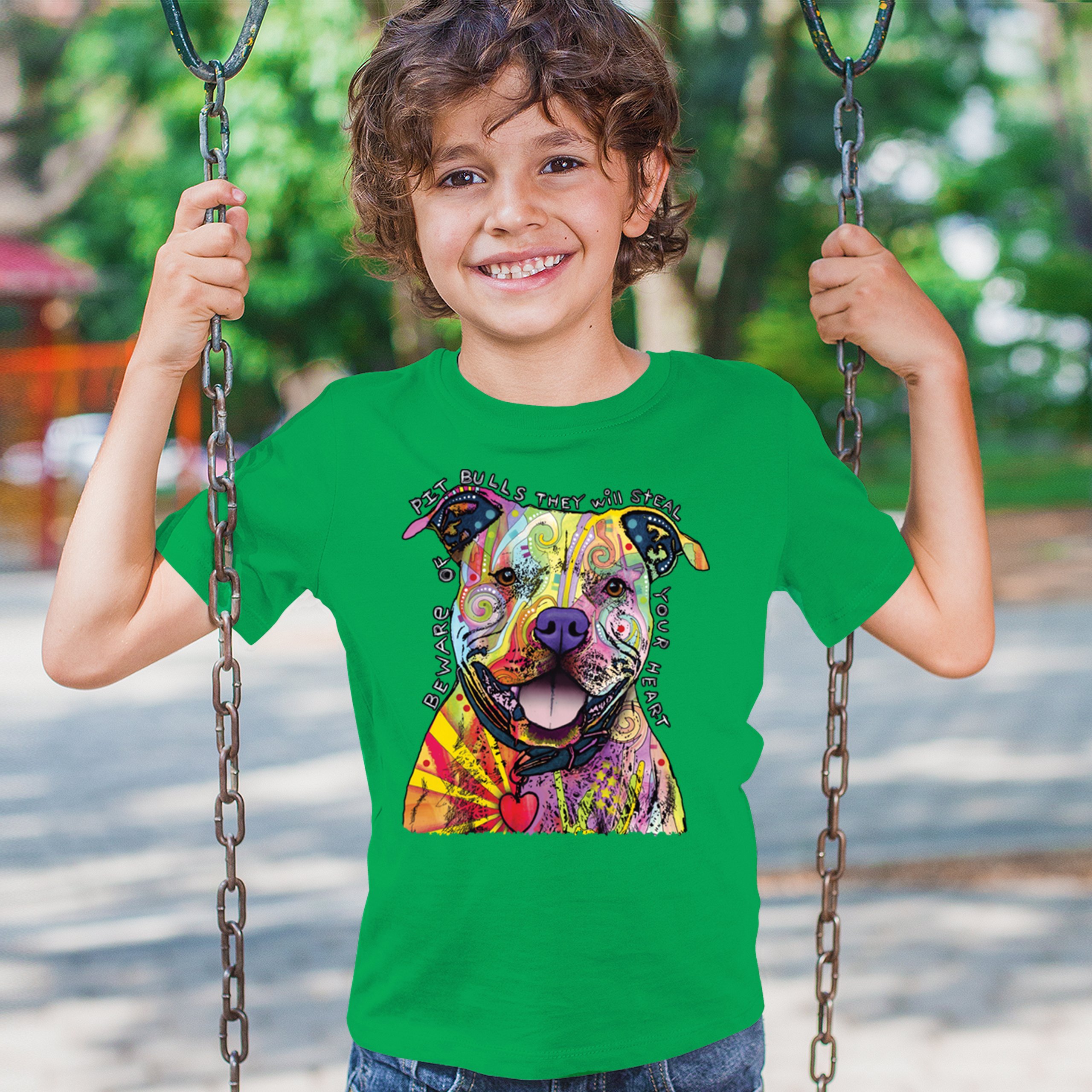 Vorsicht vor Pitbulls Jugend T-Shirt Dean Russo Art bunt süß Hund Kinder - Bild 33 von 50