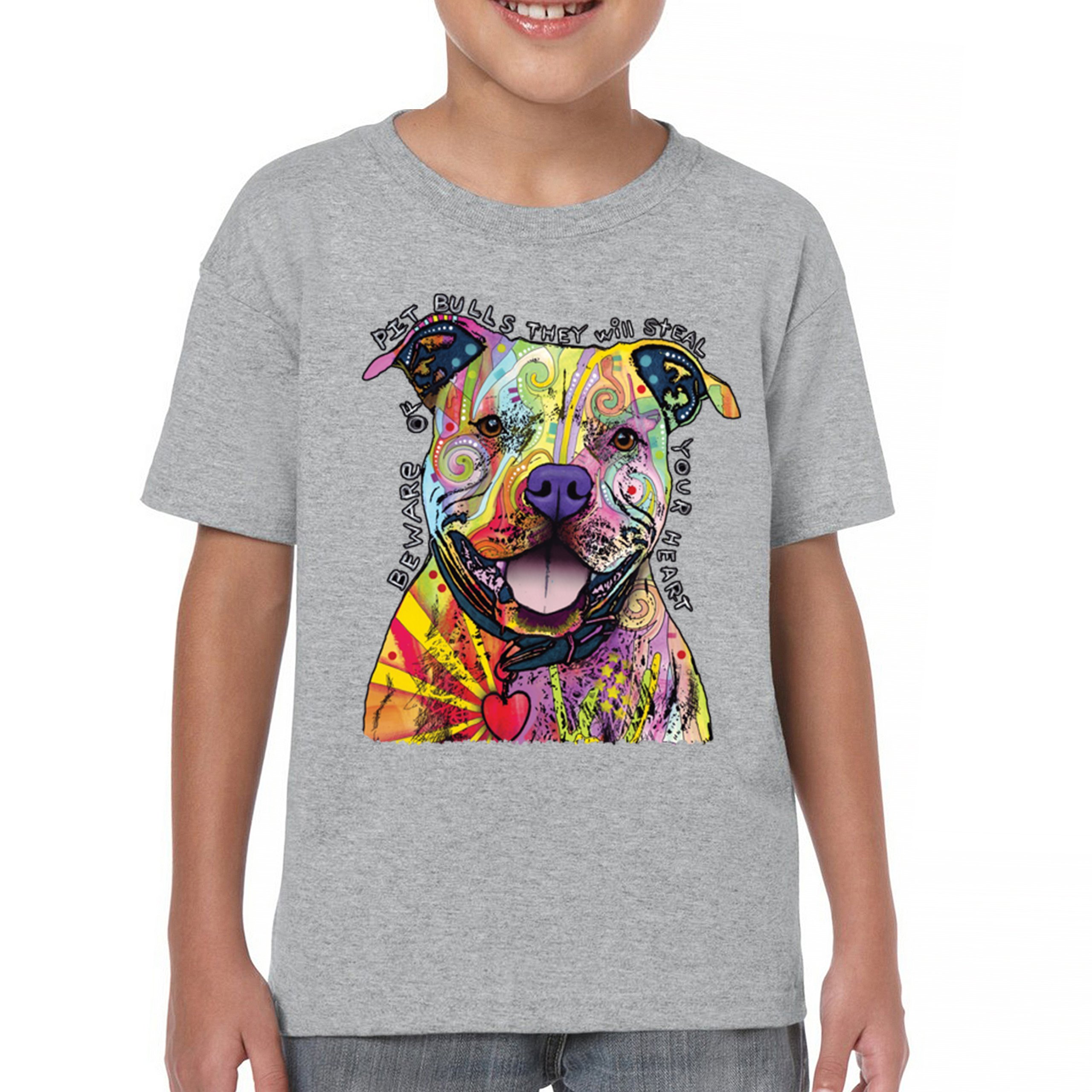 Vorsicht vor Pitbulls Jugend T-Shirt Dean Russo Art bunt süß Hund Kinder - Bild 9 von 50