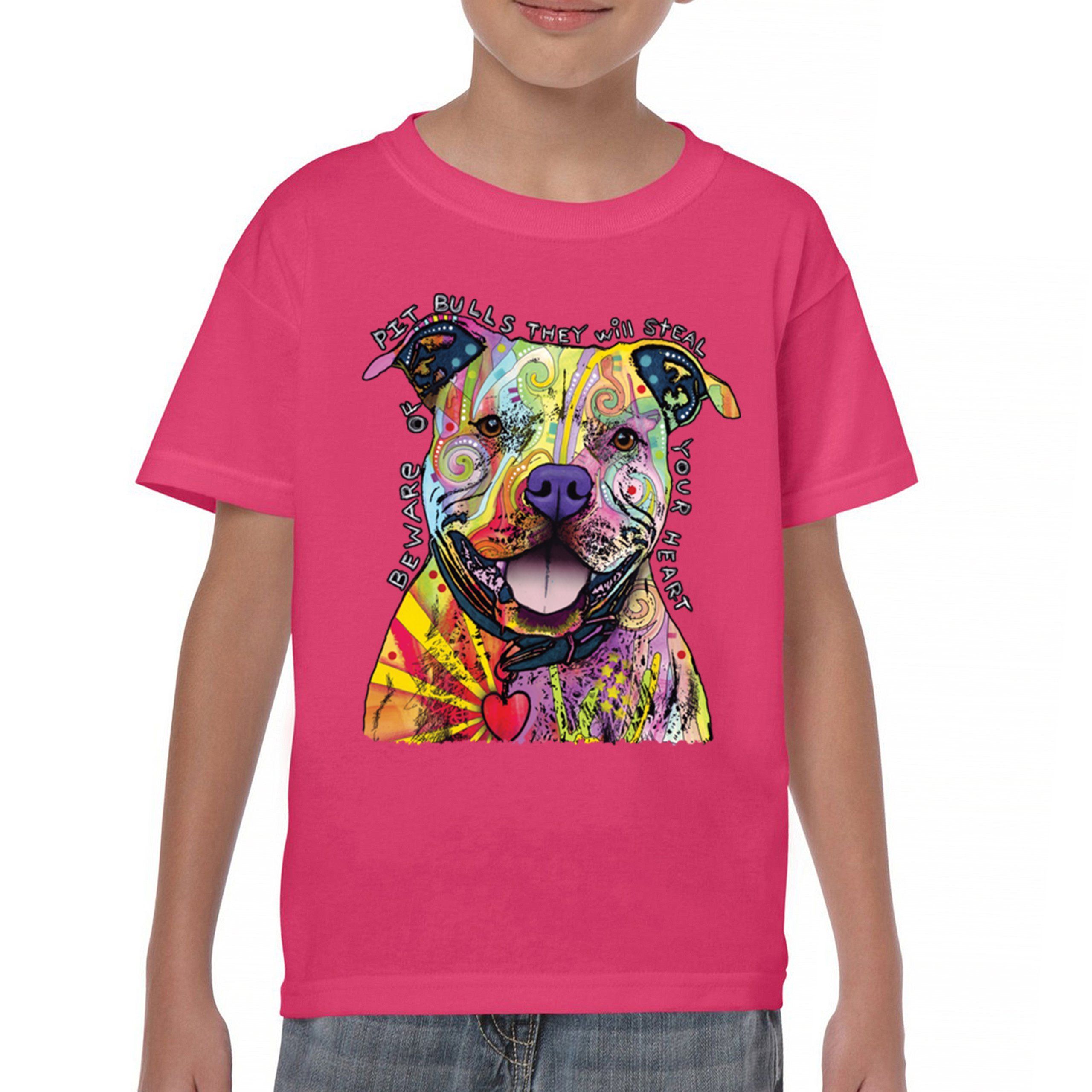 Vorsicht vor Pitbulls Jugend T-Shirt Dean Russo Art bunt süß Hund Kinder - Bild 44 von 50