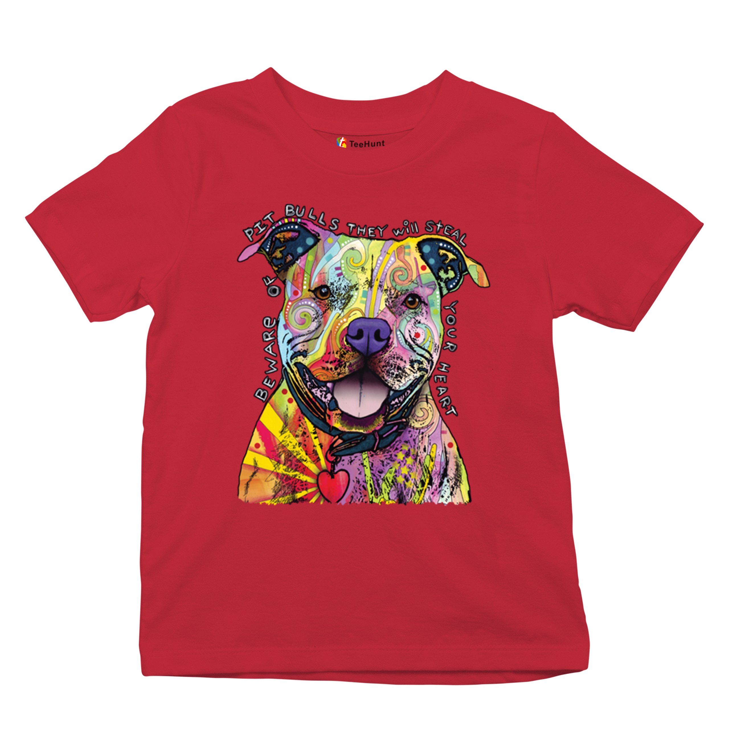Vorsicht vor Pitbulls Jugend T-Shirt Dean Russo Art bunt süß Hund Kinder - Bild 20 von 50