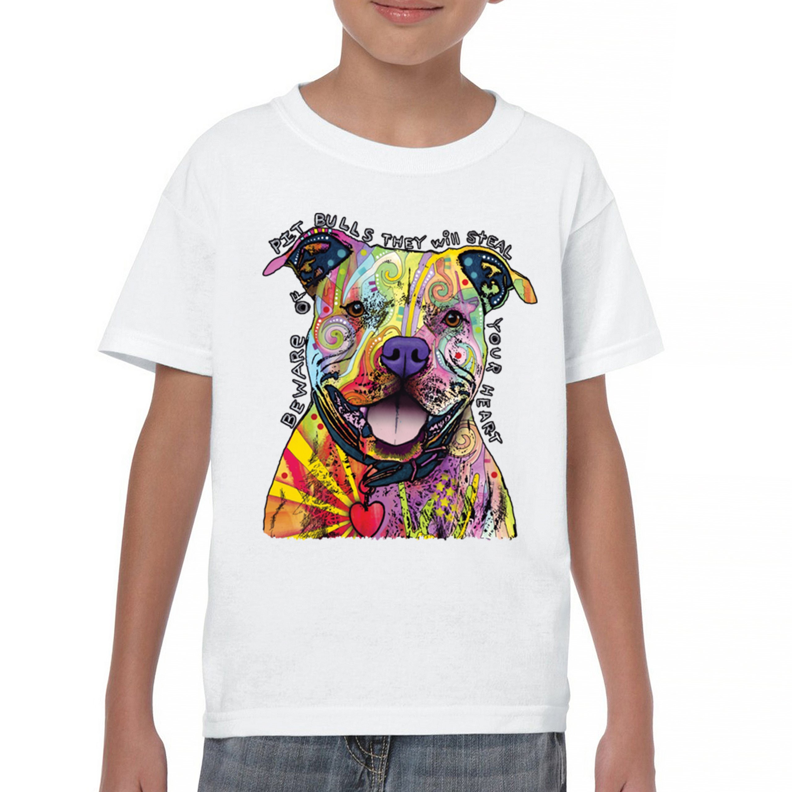 Vorsicht vor Pitbulls Jugend T-Shirt Dean Russo Art bunt süß Hund Kinder - Bild 23 von 50