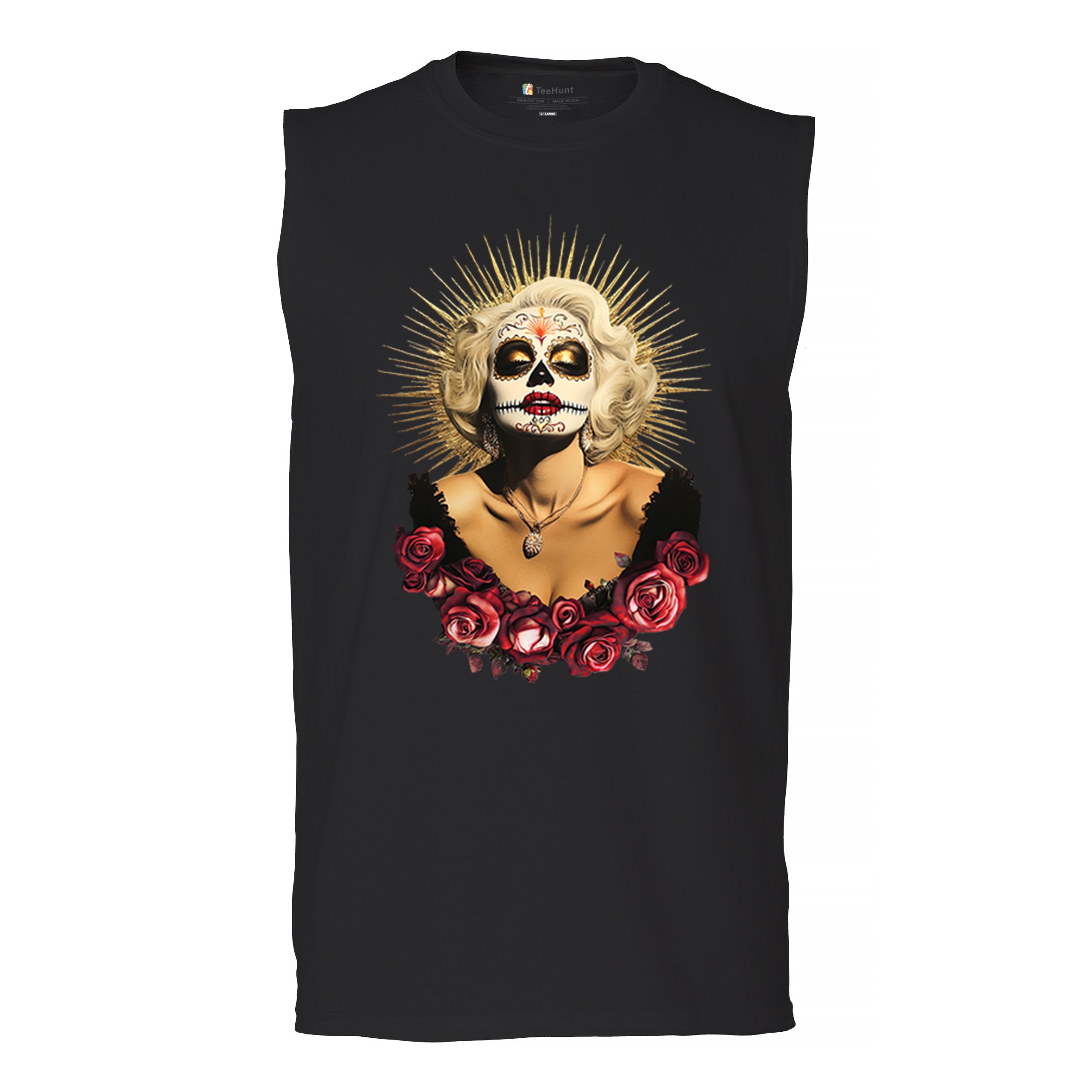 Golden Age Sugar Skull Muscle Shirt Day of Dead Rose Dia de Los Muertos Men’s