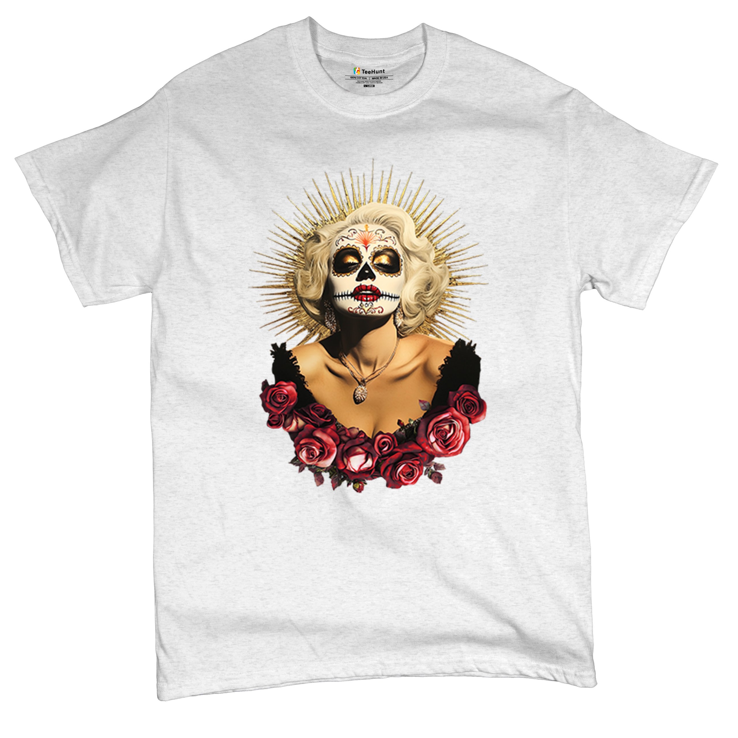 Golden Age Sugar Skull T-shirt Day of Dead Rose Dia de Los Muertos Men's Tee - Picture 69 of 113