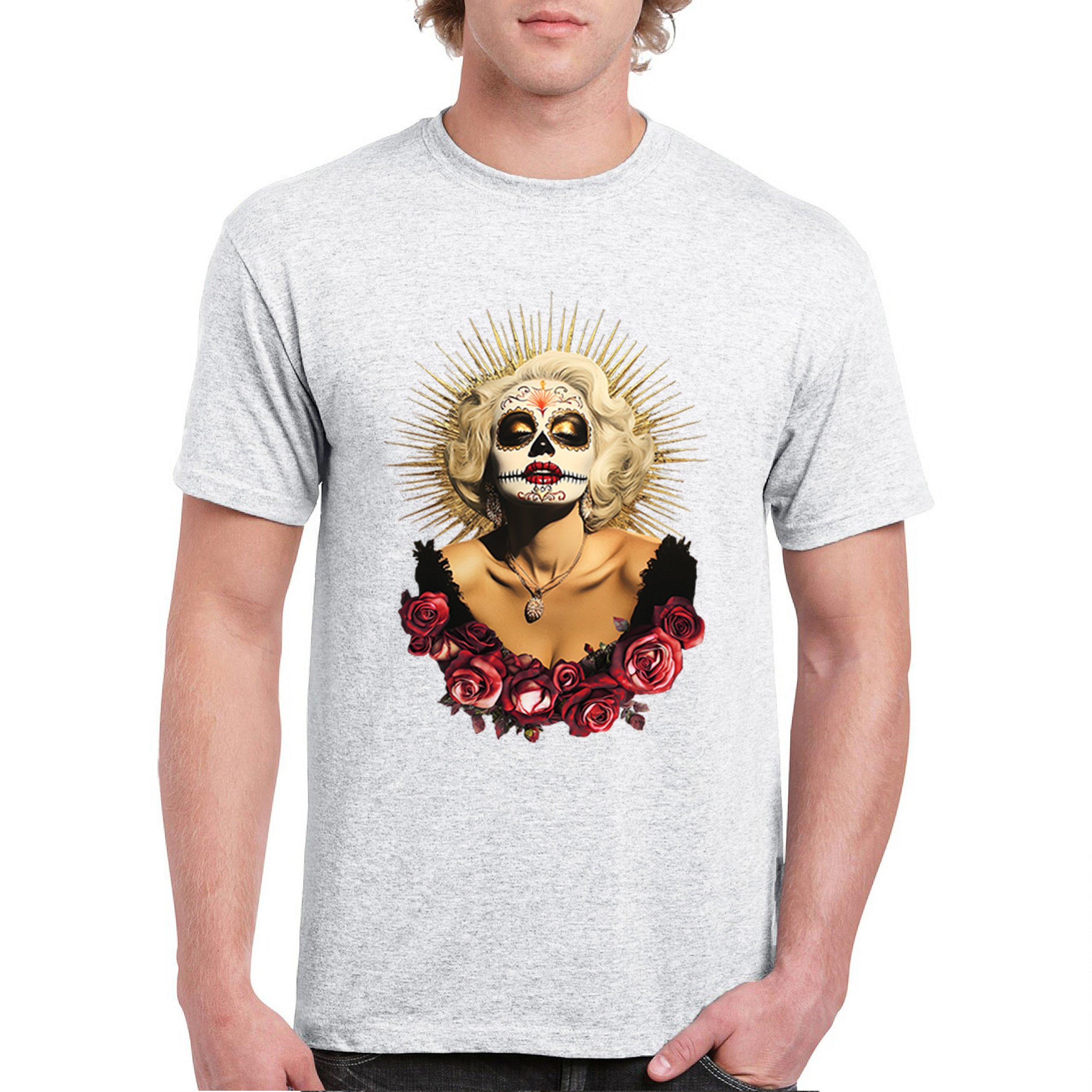 Golden Age Sugar Skull T-shirt Day of Dead Rose Dia de Los Muertos Men's Tee - Picture 65 of 113