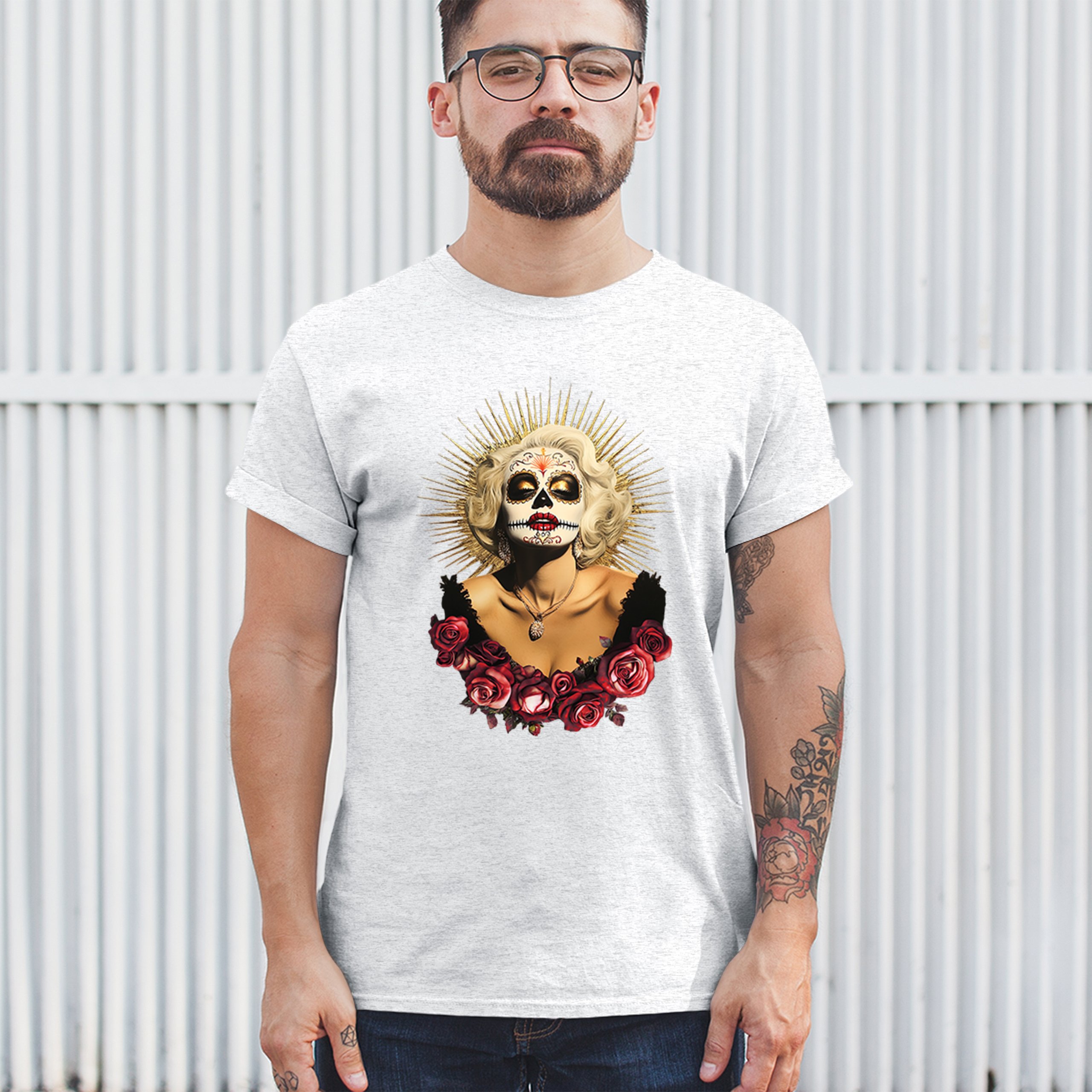 Golden Age Sugar Skull T-shirt Day of Dead Rose Dia de Los Muertos Men's Tee - Picture 68 of 113