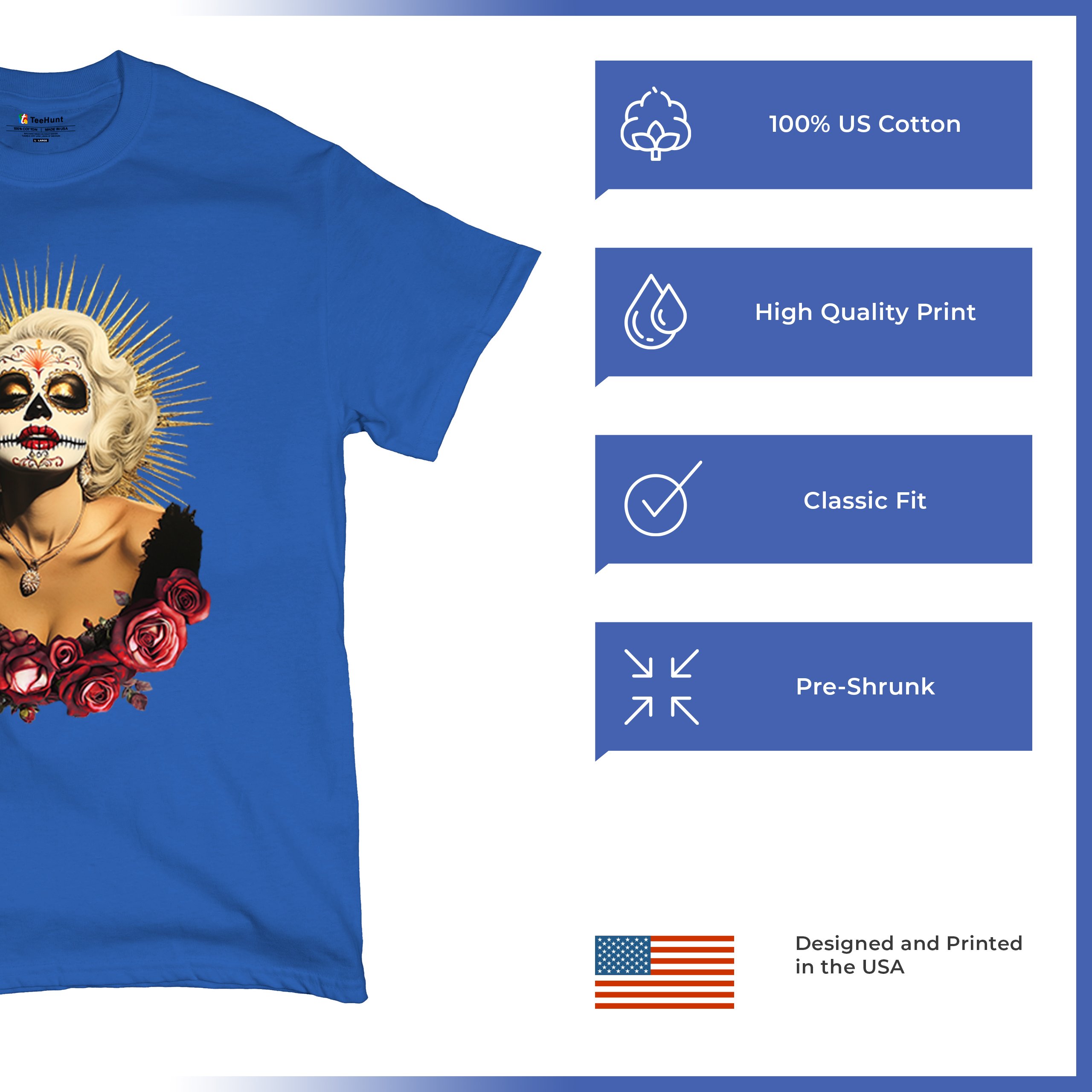 Golden Age Sugar Skull T-shirt Day of Dead Rose Dia de Los Muertos Men's Tee - Picture 105 of 113
