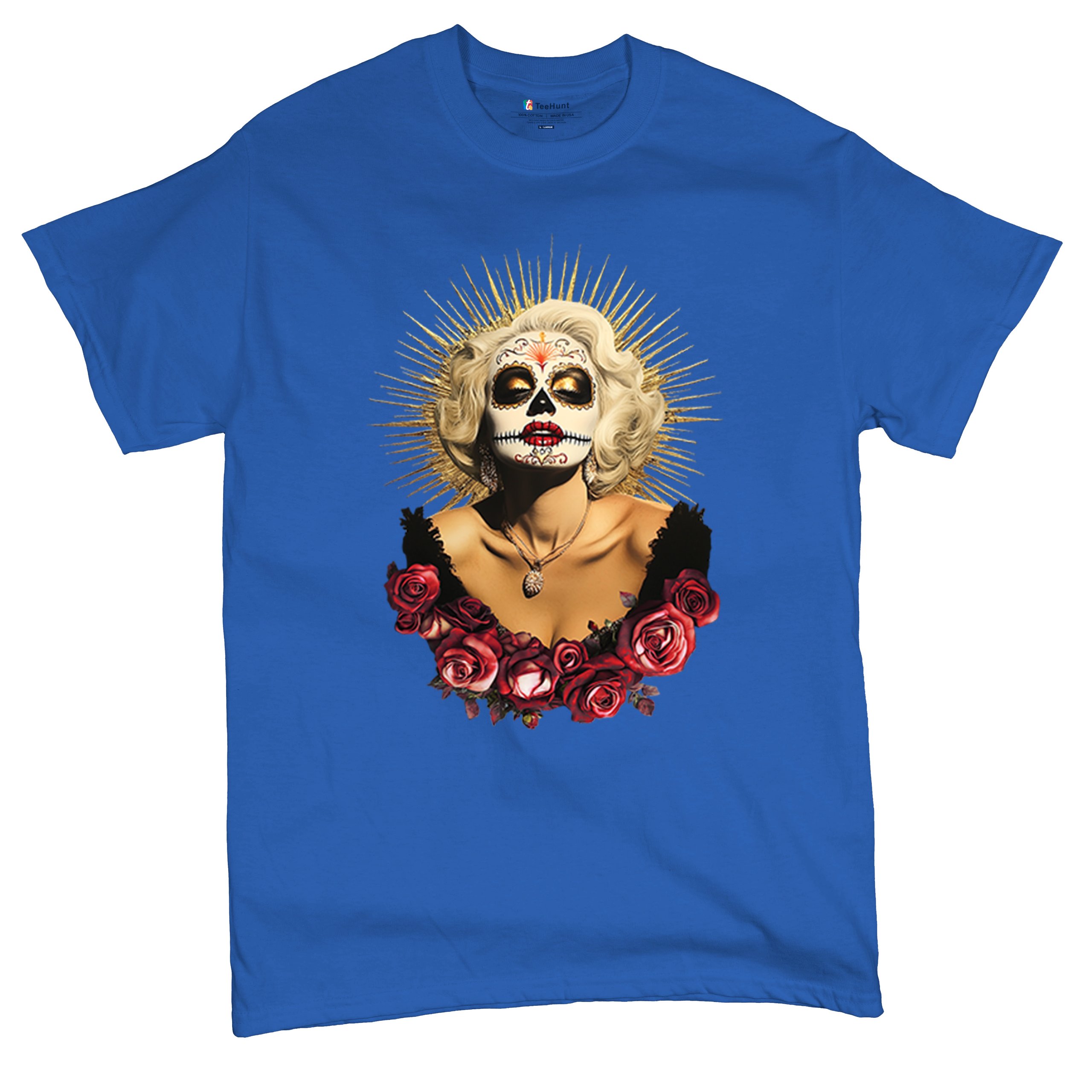 Golden Age Sugar Skull T-shirt Day of Dead Rose Dia de Los Muertos Men's Tee - Picture 104 of 113