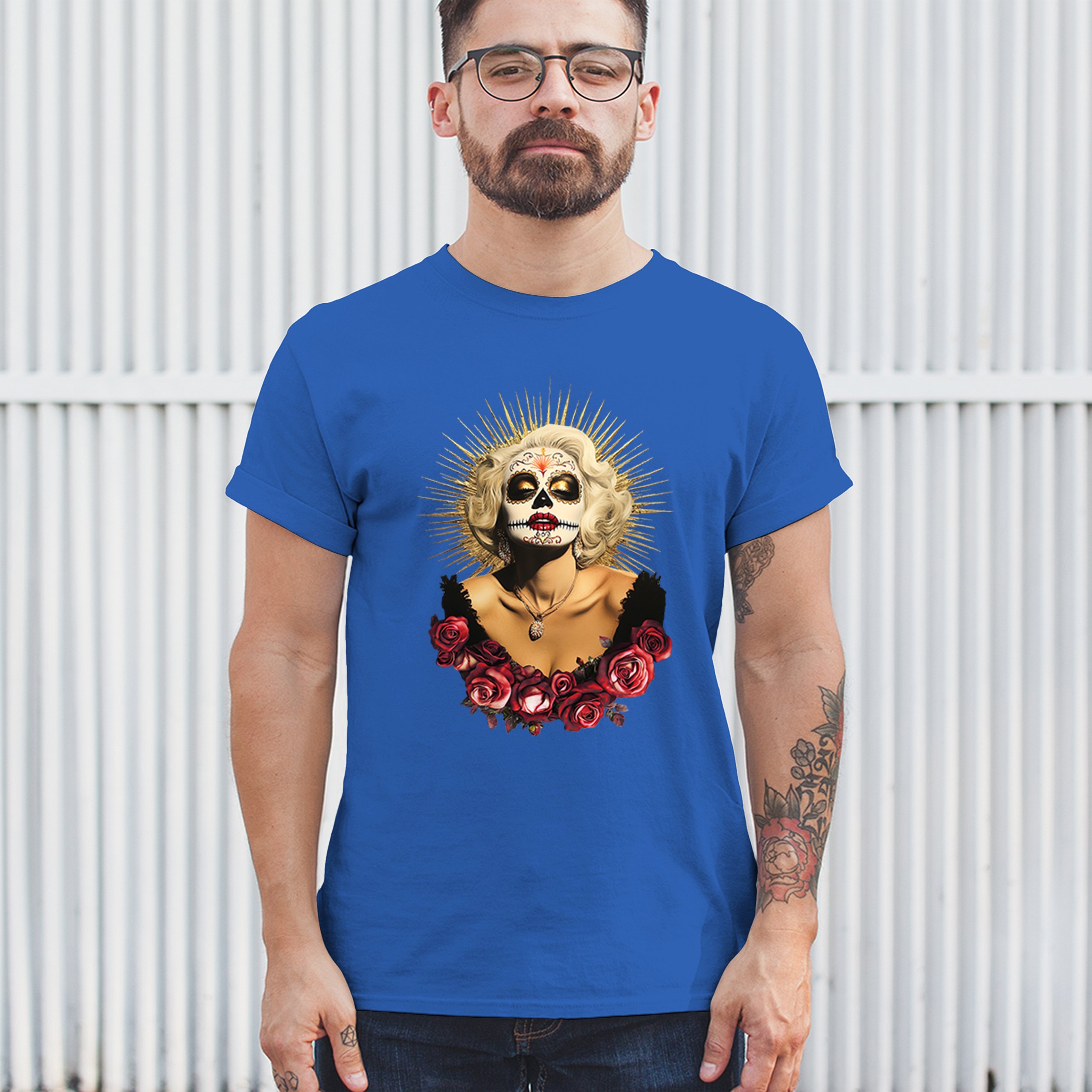 Golden Age Sugar Skull T-shirt Day of Dead Rose Dia de Los Muertos Men's Tee - Picture 103 of 113