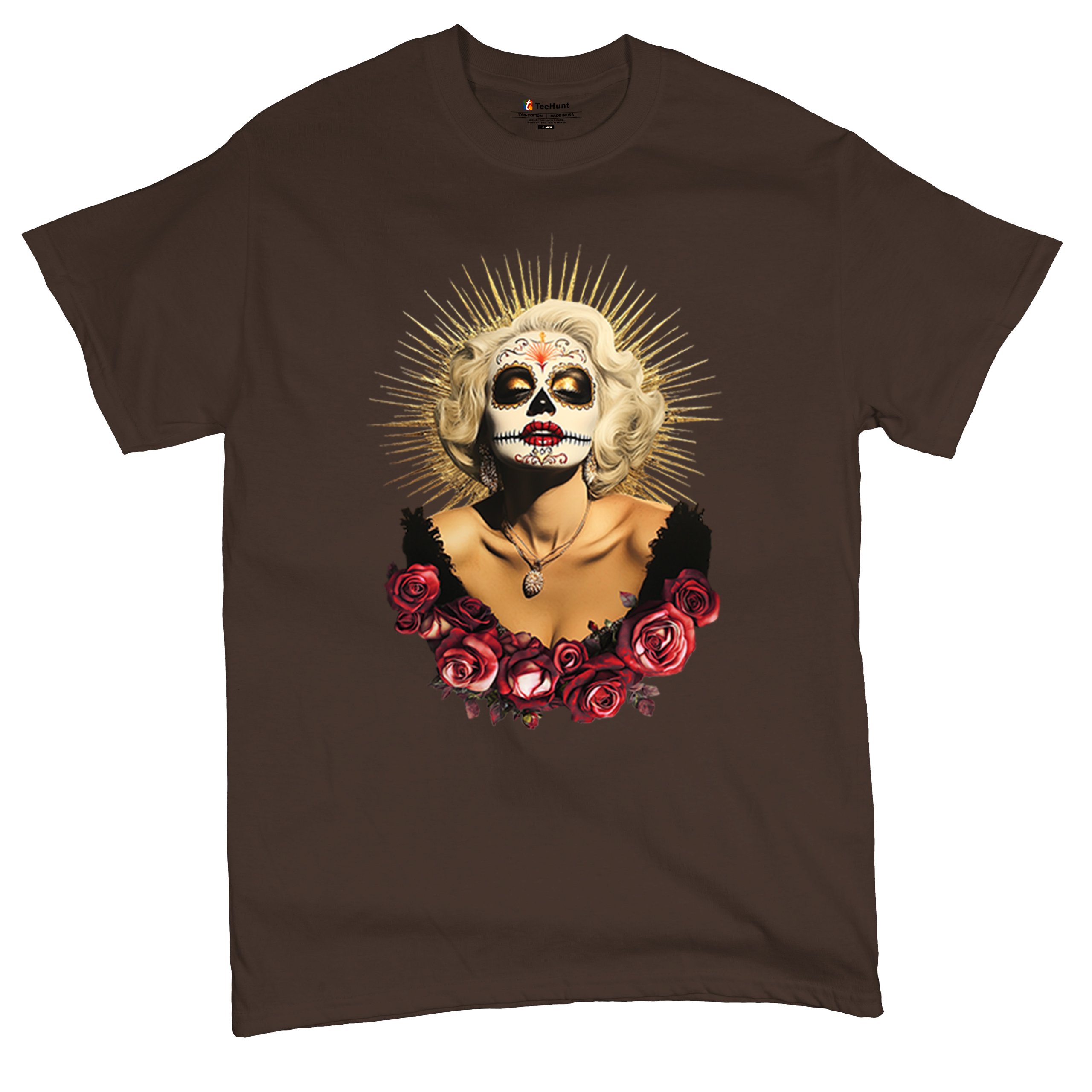 Golden Age Sugar Skull T-shirt Day of Dead Rose Dia de Los Muertos Men's Tee - Picture 76 of 113
