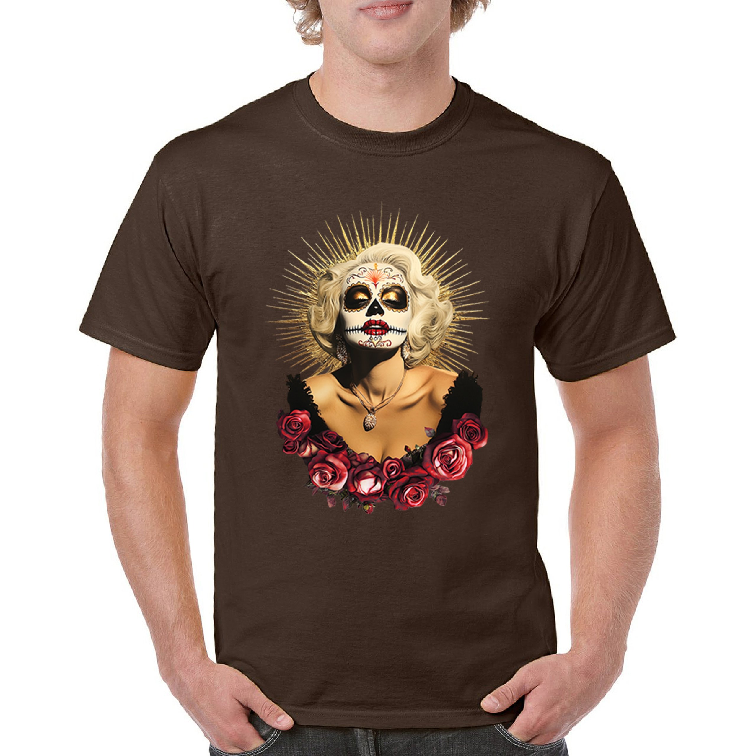 Golden Age Sugar Skull T-shirt Day of Dead Rose Dia de Los Muertos Men's Tee - Picture 72 of 113