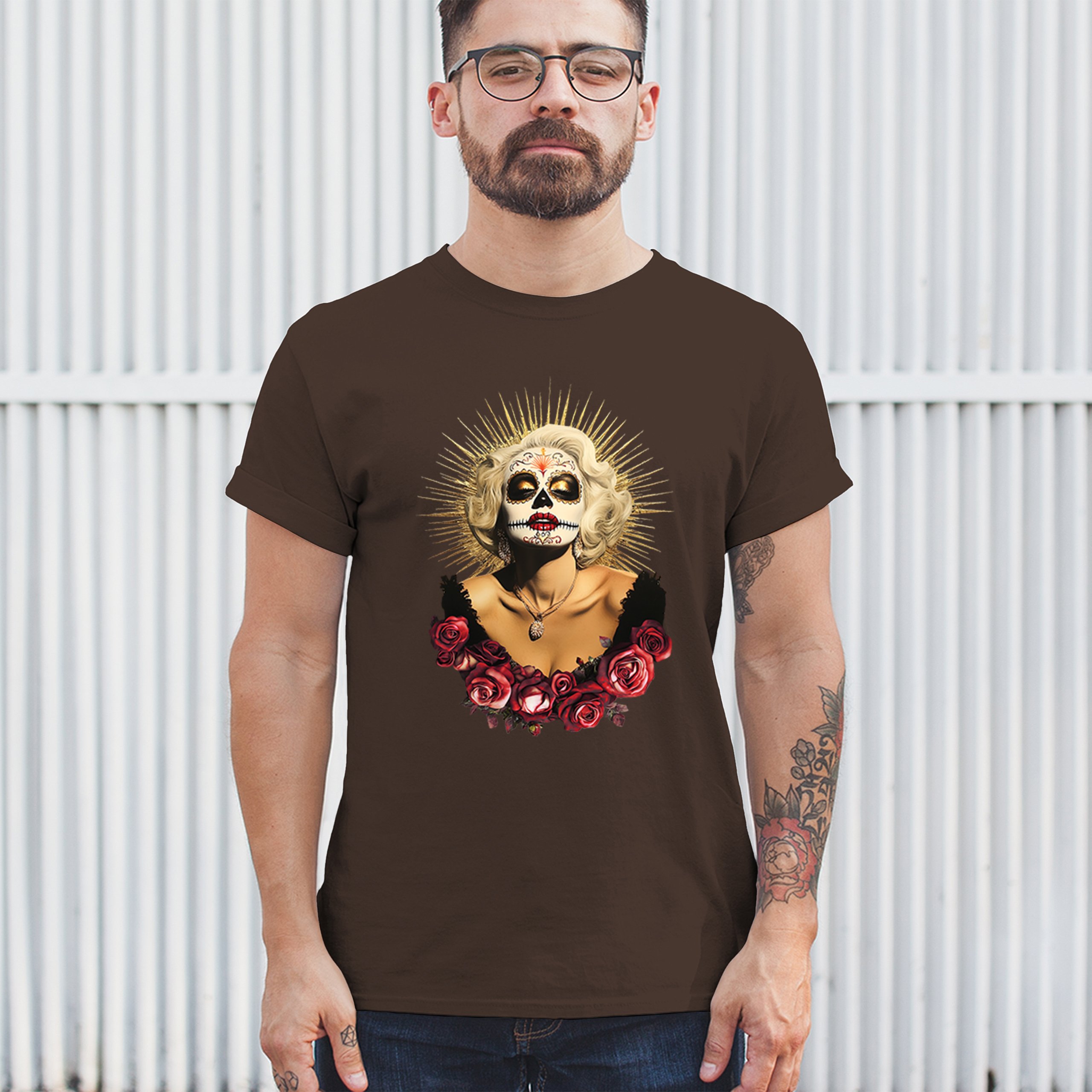 Golden Age Sugar Skull T-shirt Day of Dead Rose Dia de Los Muertos Men's Tee - Picture 75 of 113