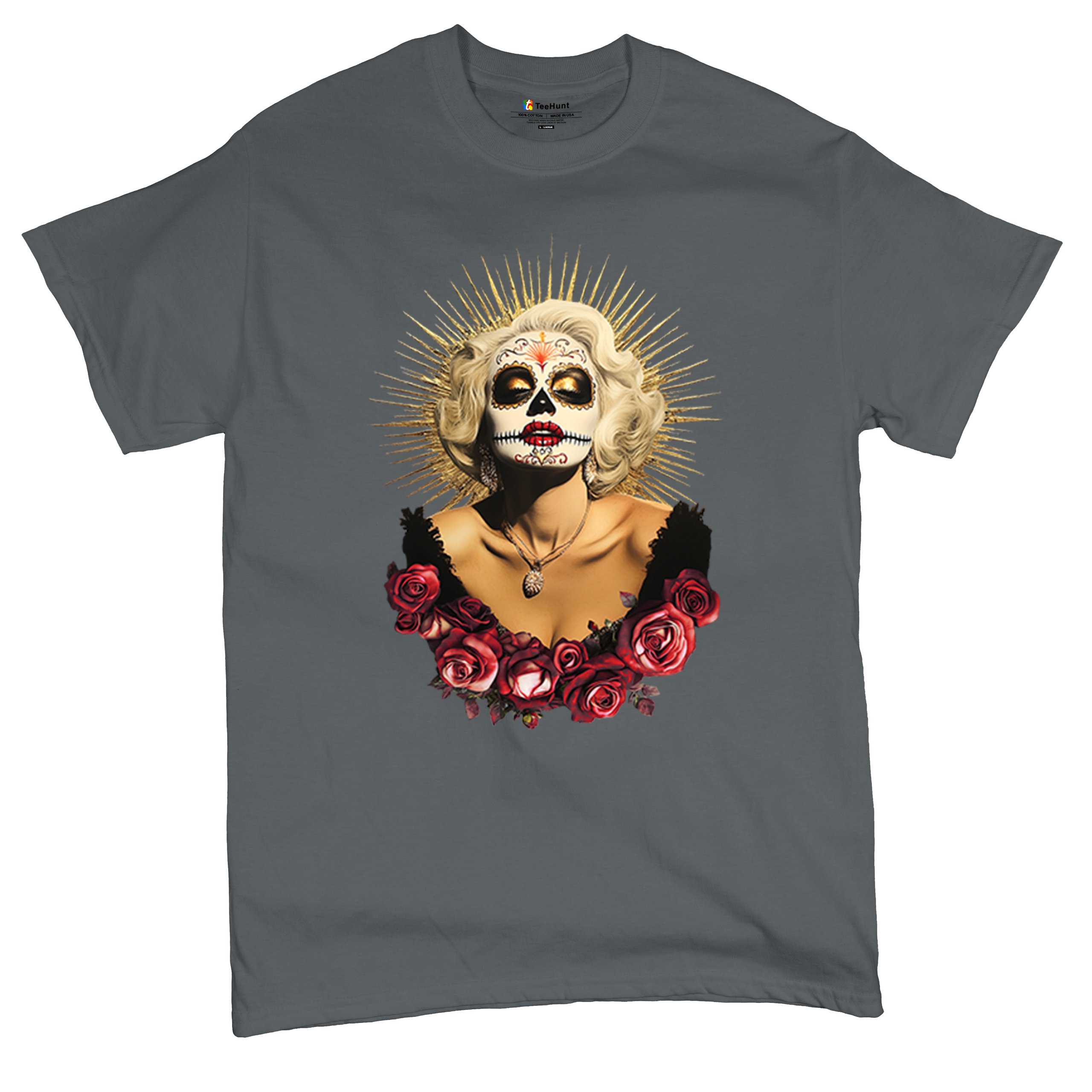 Golden Age Sugar Skull T-shirt Day of Dead Rose Dia de Los Muertos Men's Tee - Picture 83 of 113