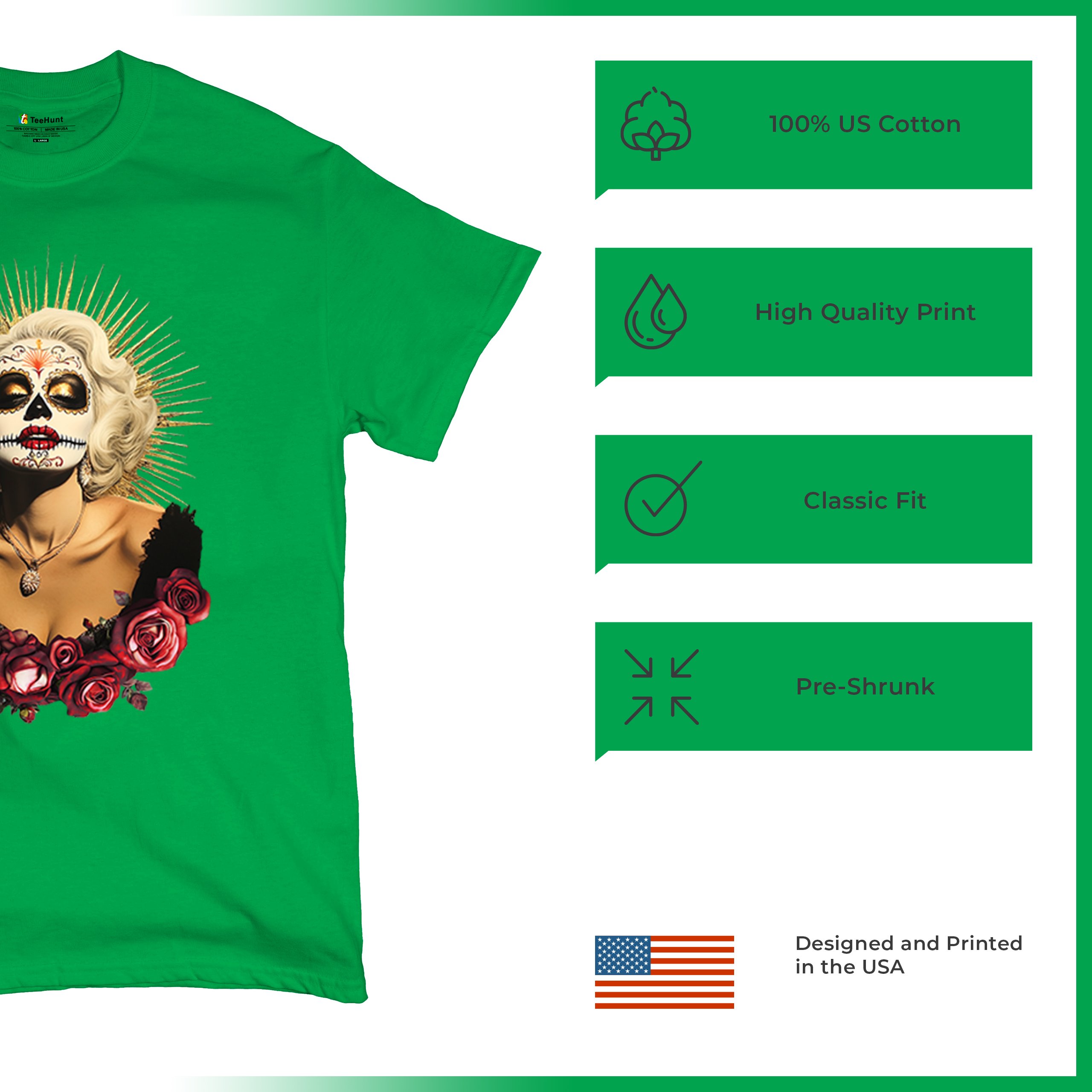 Golden Age Sugar Skull T-shirt Day of Dead Rose Dia de Los Muertos Men's Tee - Picture 63 of 113