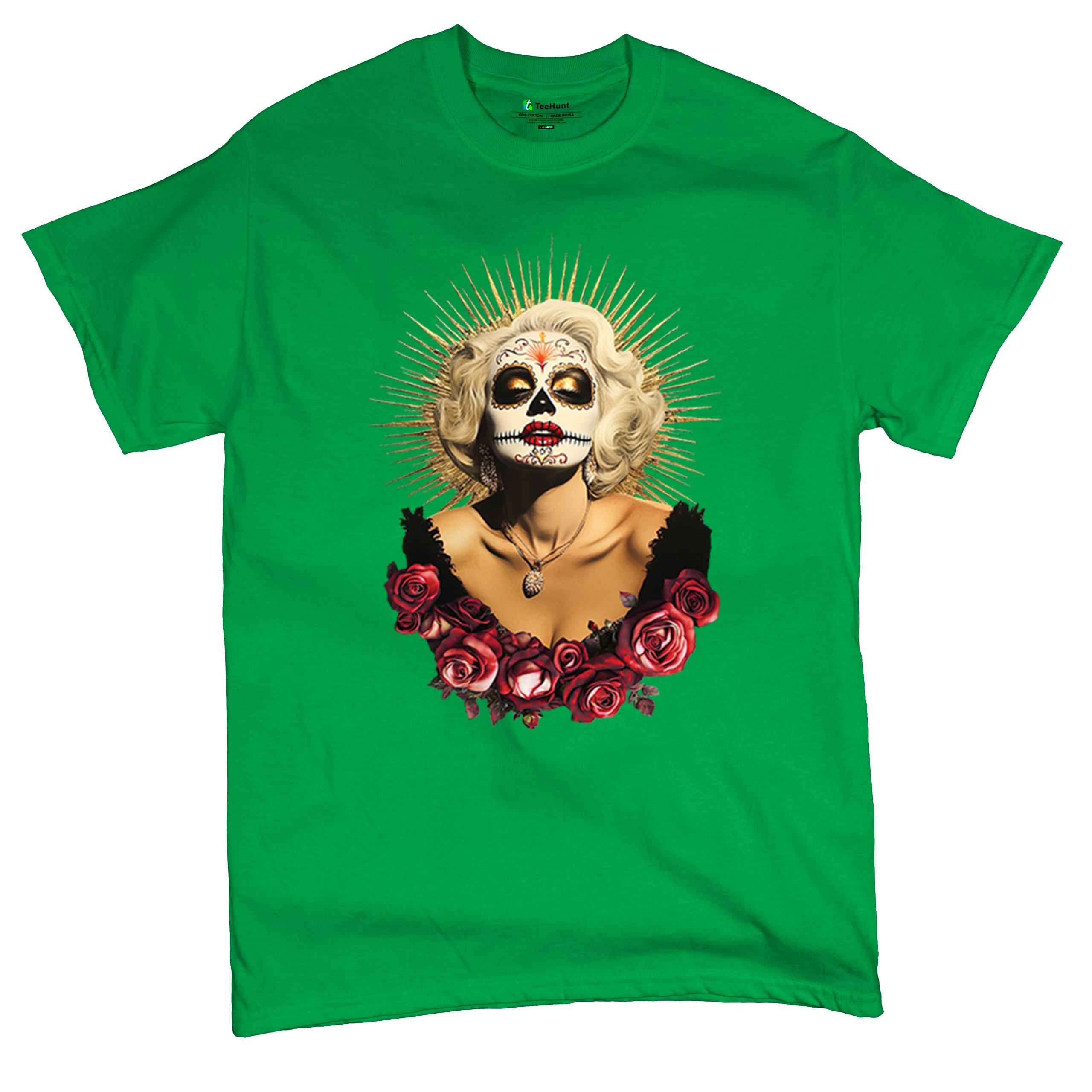 Golden Age Sugar Skull T-shirt Day of Dead Rose Dia de Los Muertos Men's Tee - Picture 62 of 113