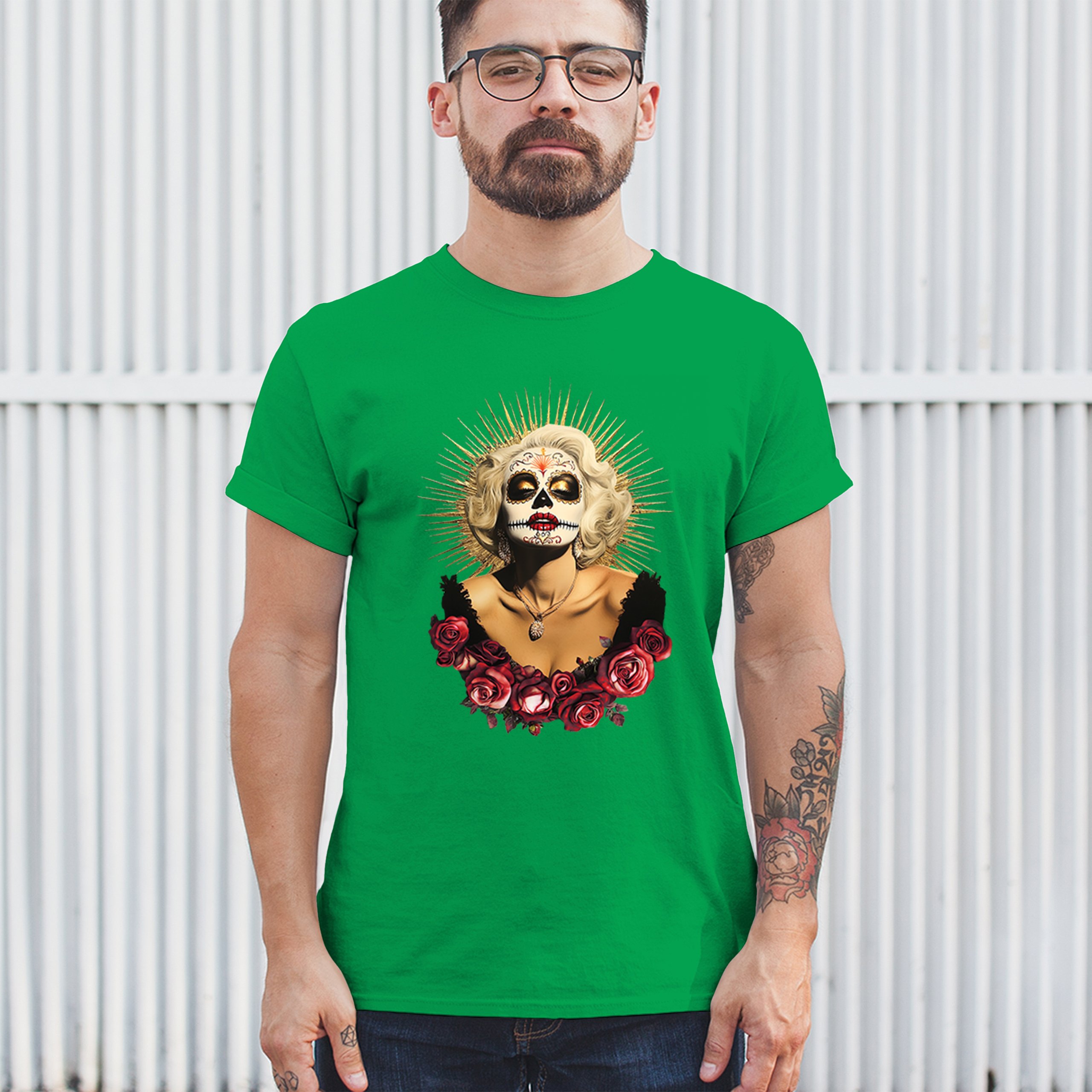 Golden Age Sugar Skull T-shirt Day of Dead Rose Dia de Los Muertos Men's Tee - Picture 61 of 113