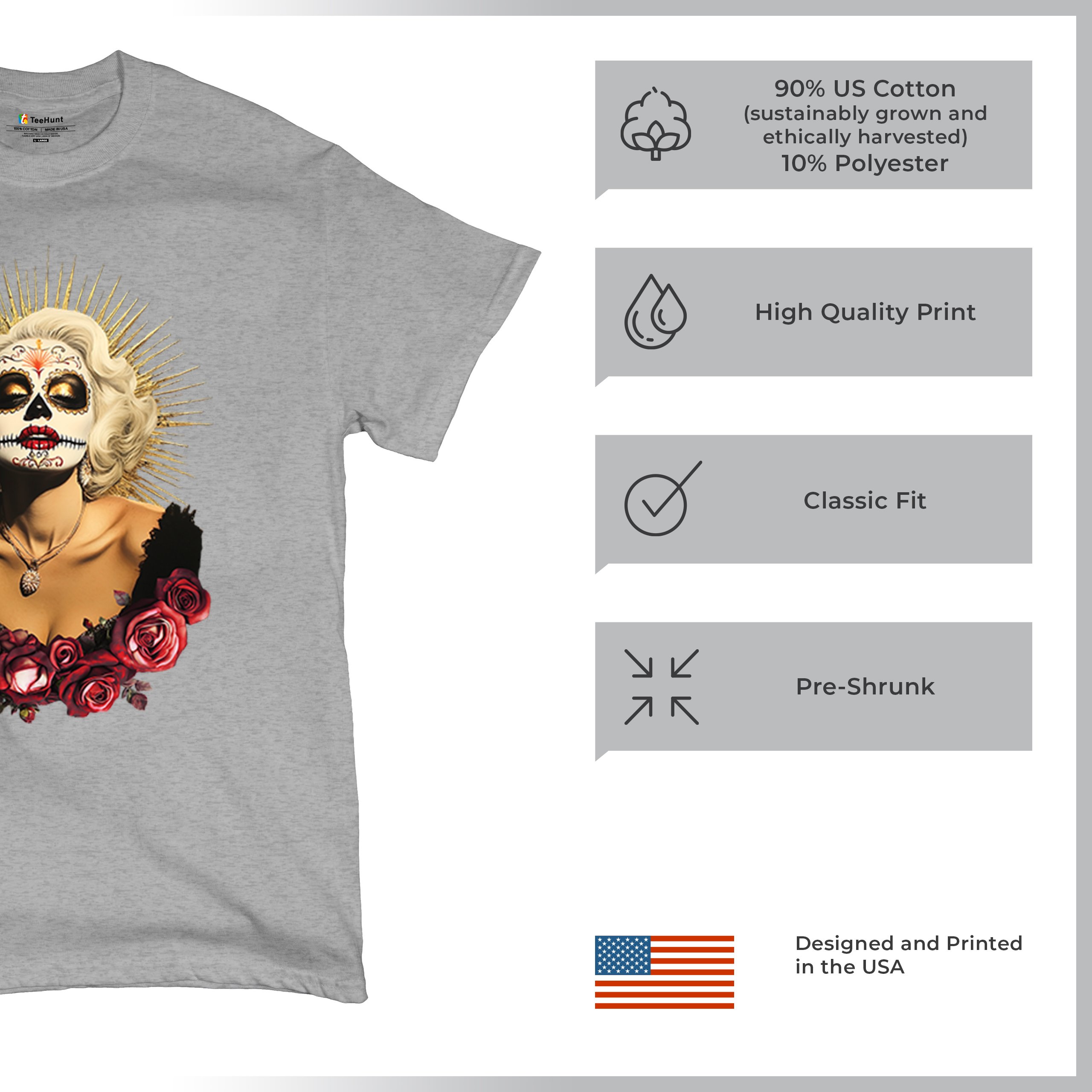 Golden Age Sugar Skull T-shirt Day of Dead Rose Dia de Los Muertos Men's Tee - Picture 14 of 113