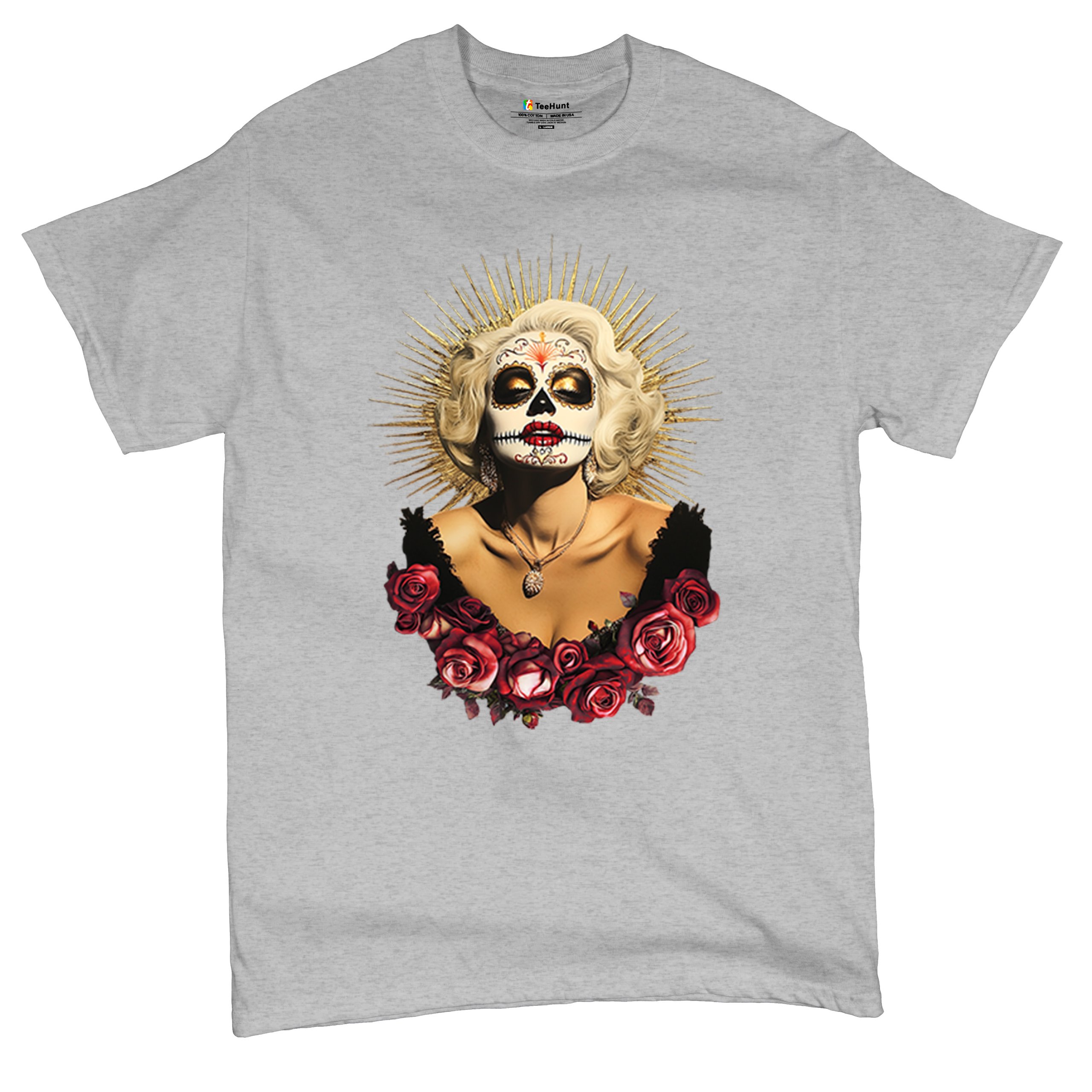 Golden Age Sugar Skull T-shirt Day of Dead Rose Dia de Los Muertos Men's Tee - Picture 13 of 113