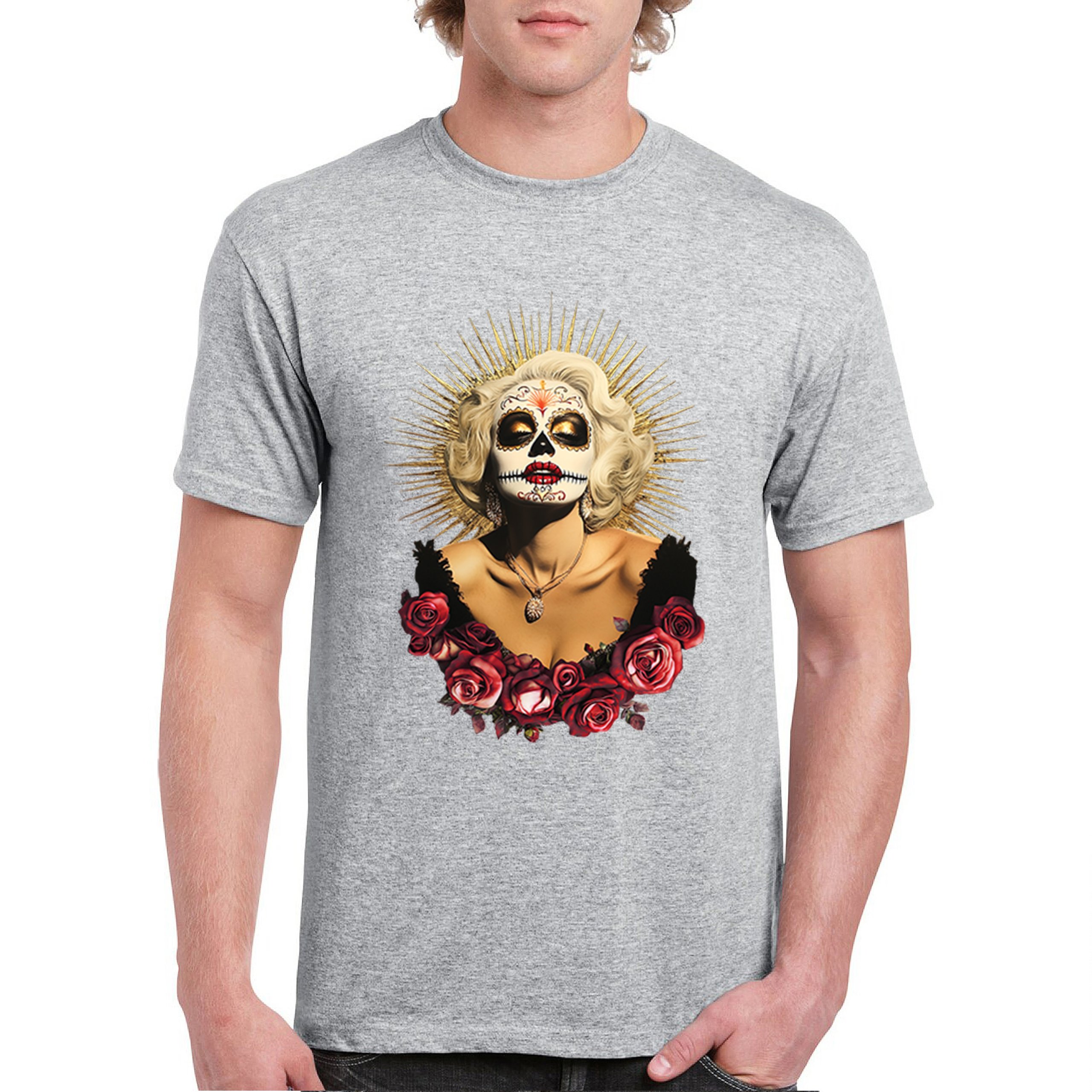 Golden Age Sugar Skull T-shirt Day of Dead Rose Dia de Los Muertos Men's Tee - Picture 9 of 113