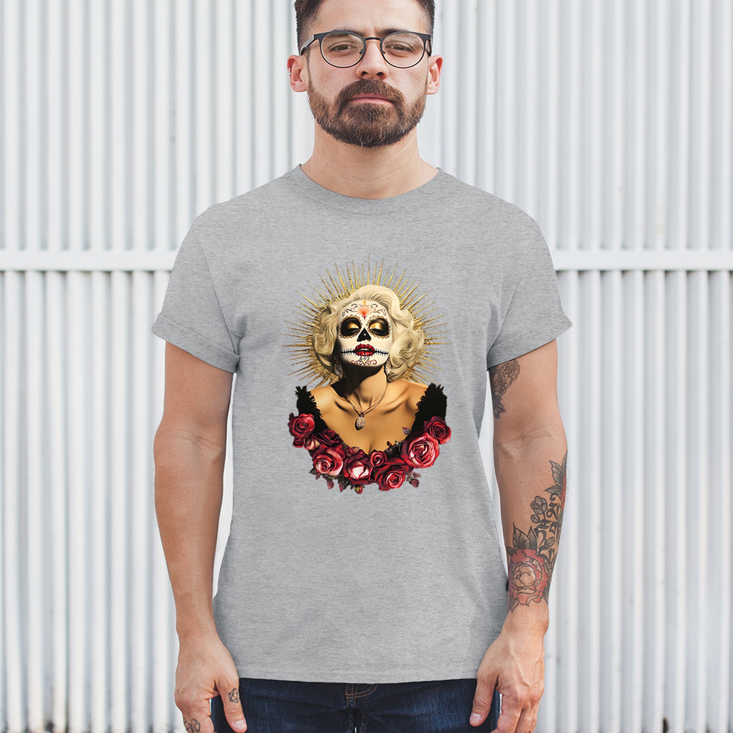 Golden Age Sugar Skull T-shirt Day of Dead Rose Dia de Los Muertos Men's Tee - Picture 12 of 113