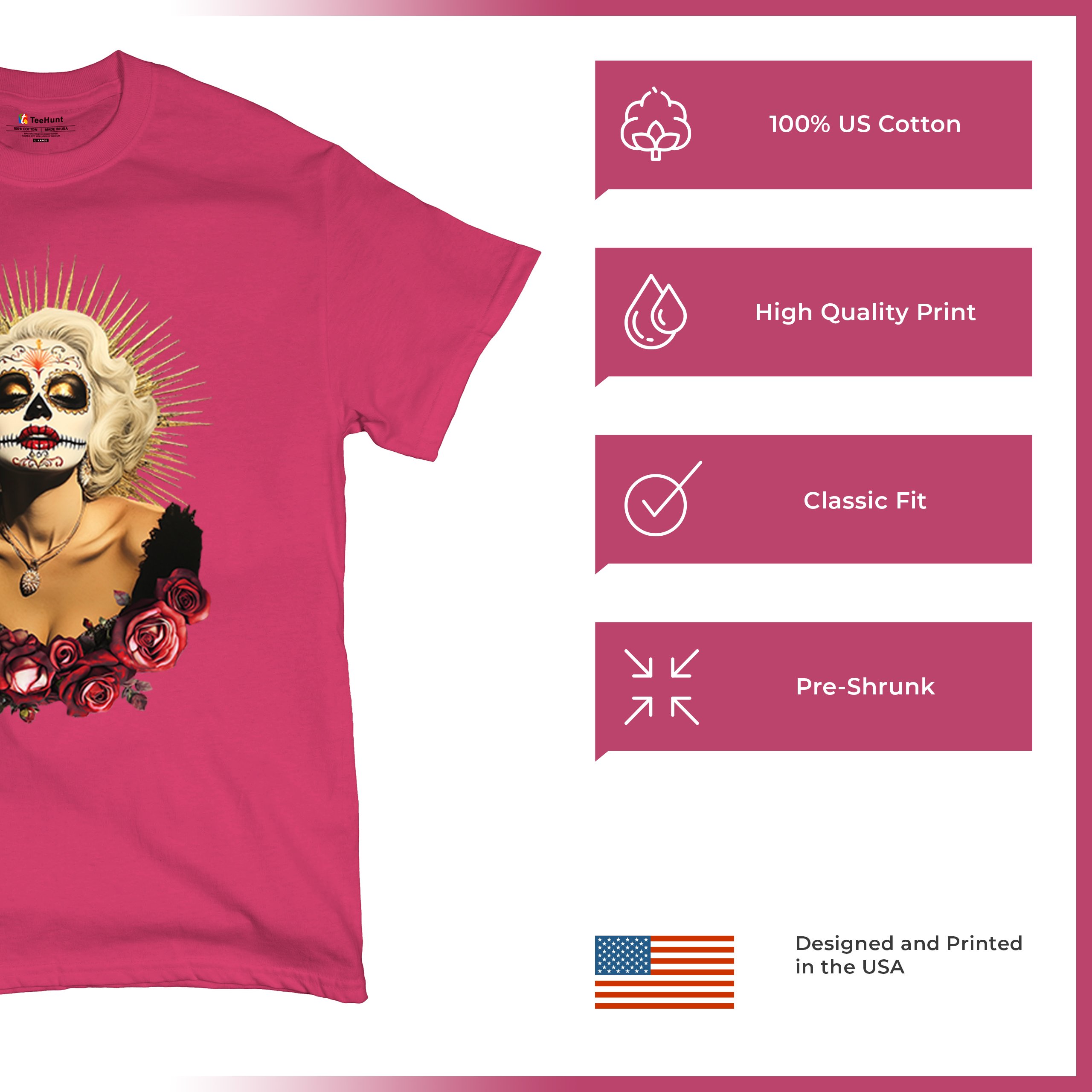 Golden Age Sugar Skull T-shirt Day of Dead Rose Dia de Los Muertos Men's Tee - Picture 28 of 113
