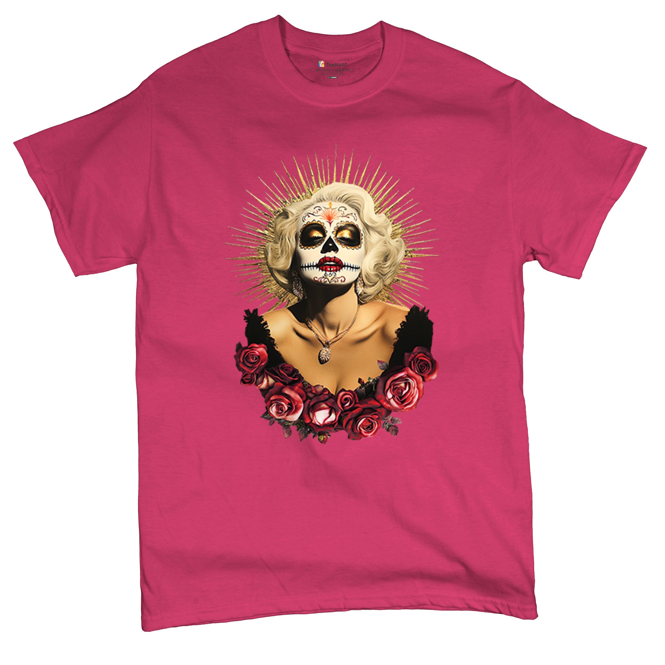 Golden Age Sugar Skull T-shirt Day of Dead Rose Dia de Los Muertos Men's Tee - Picture 27 of 113