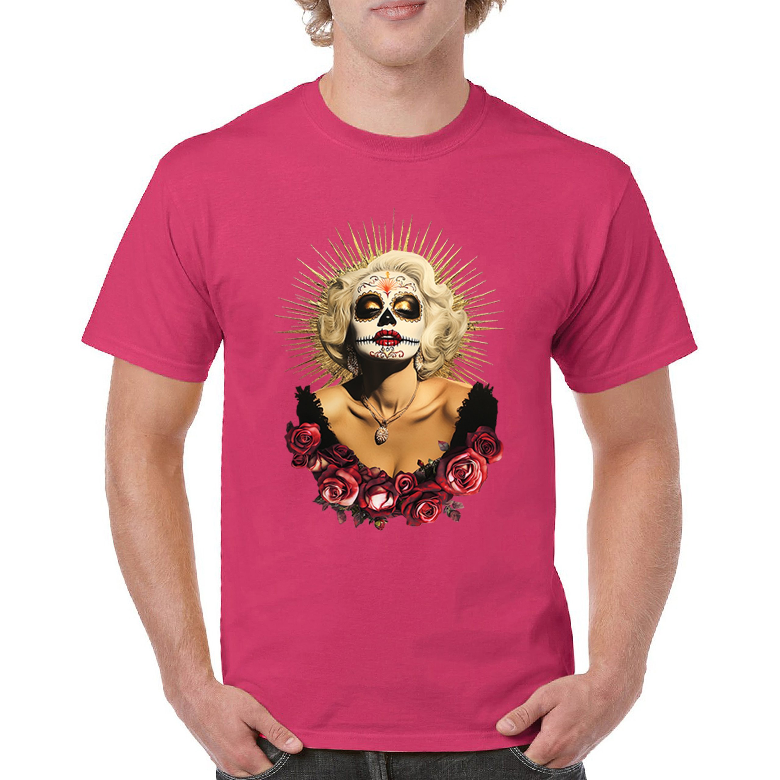 Golden Age Sugar Skull T-shirt Day of Dead Rose Dia de Los Muertos Men's Tee - Picture 23 of 113