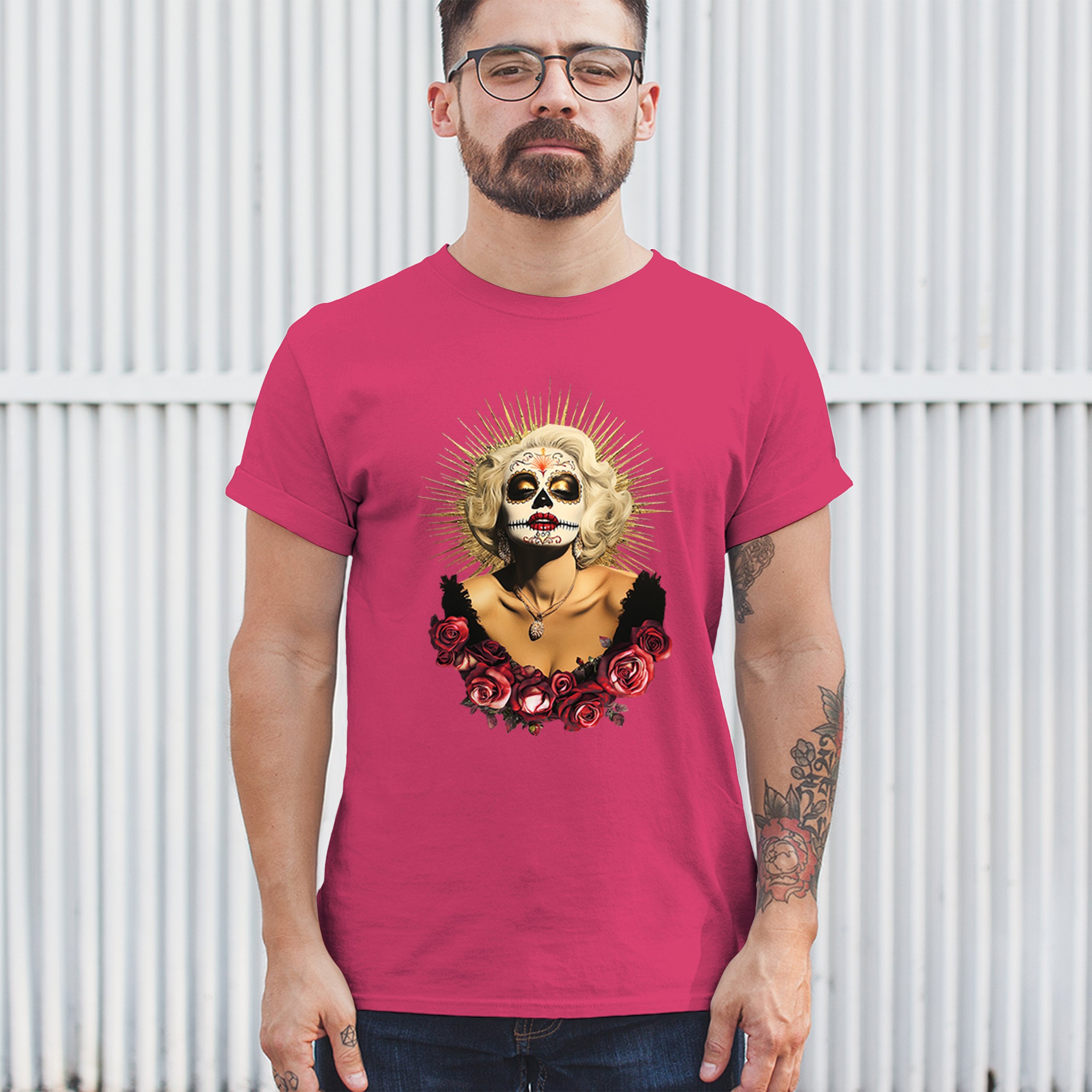 Golden Age Sugar Skull T-shirt Day of Dead Rose Dia de Los Muertos Men's Tee - Picture 26 of 113