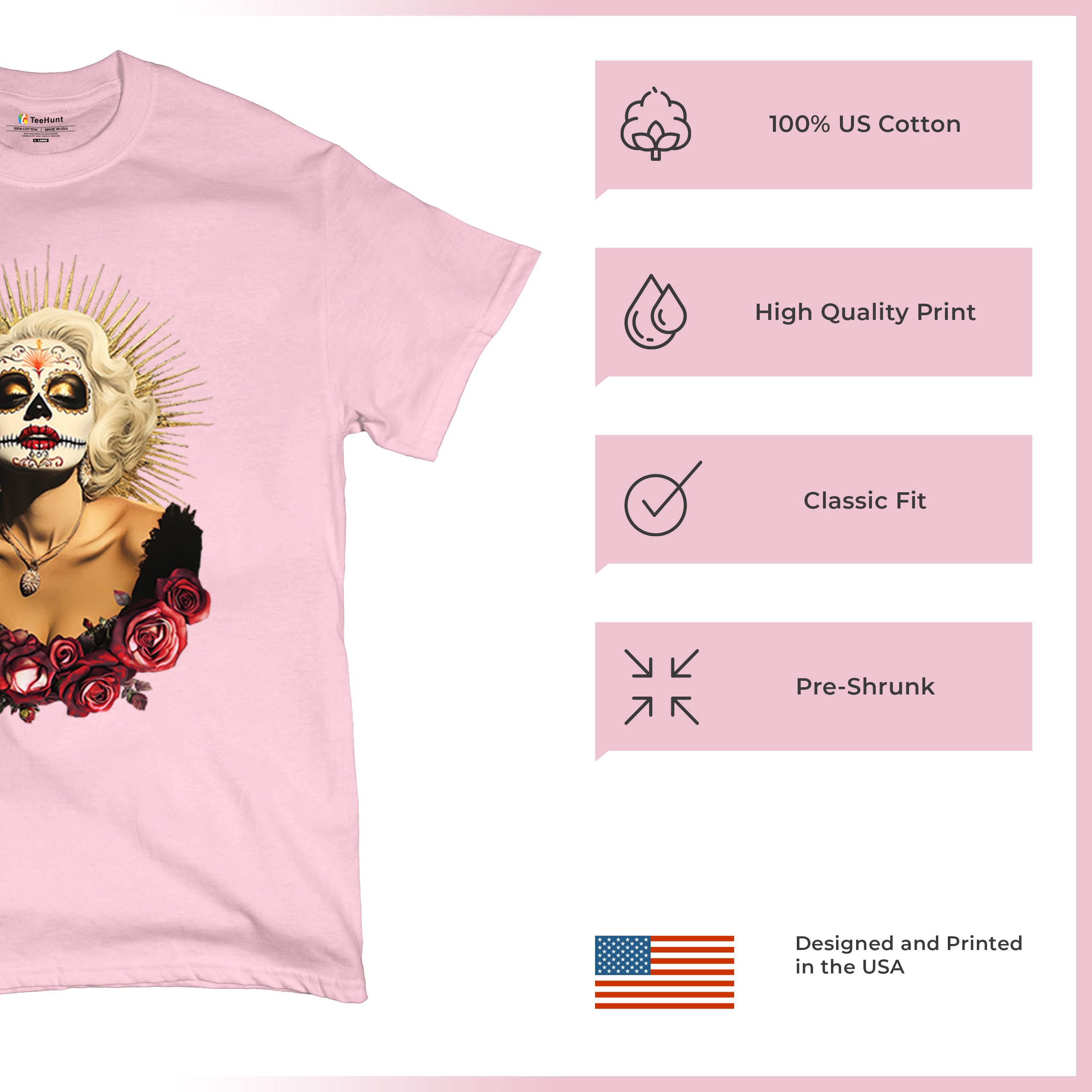 Golden Age Sugar Skull T-shirt Day of Dead Rose Dia de Los Muertos Men's Tee - Picture 91 of 113