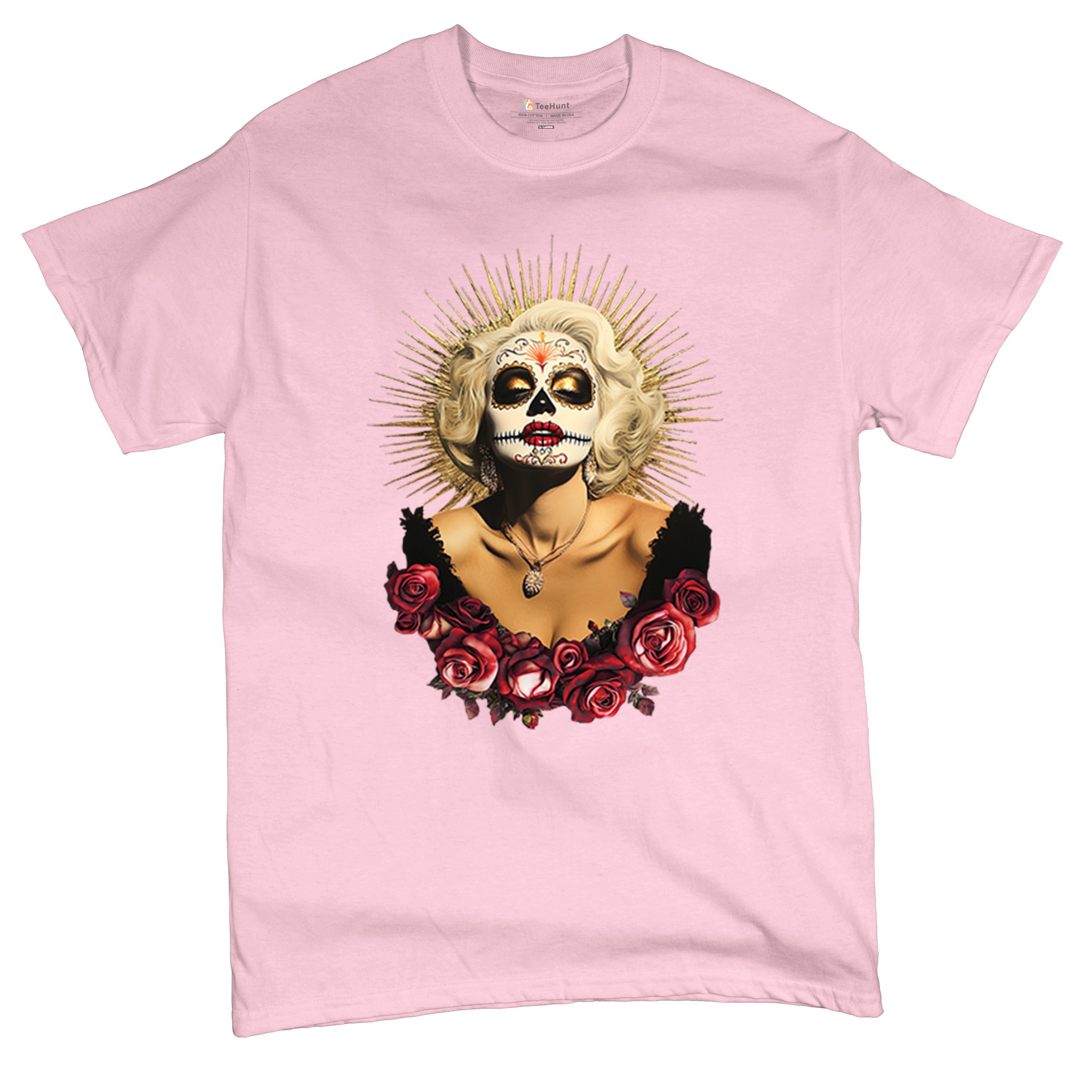 Golden Age Sugar Skull T-shirt Day of Dead Rose Dia de Los Muertos Men's Tee - Picture 90 of 113