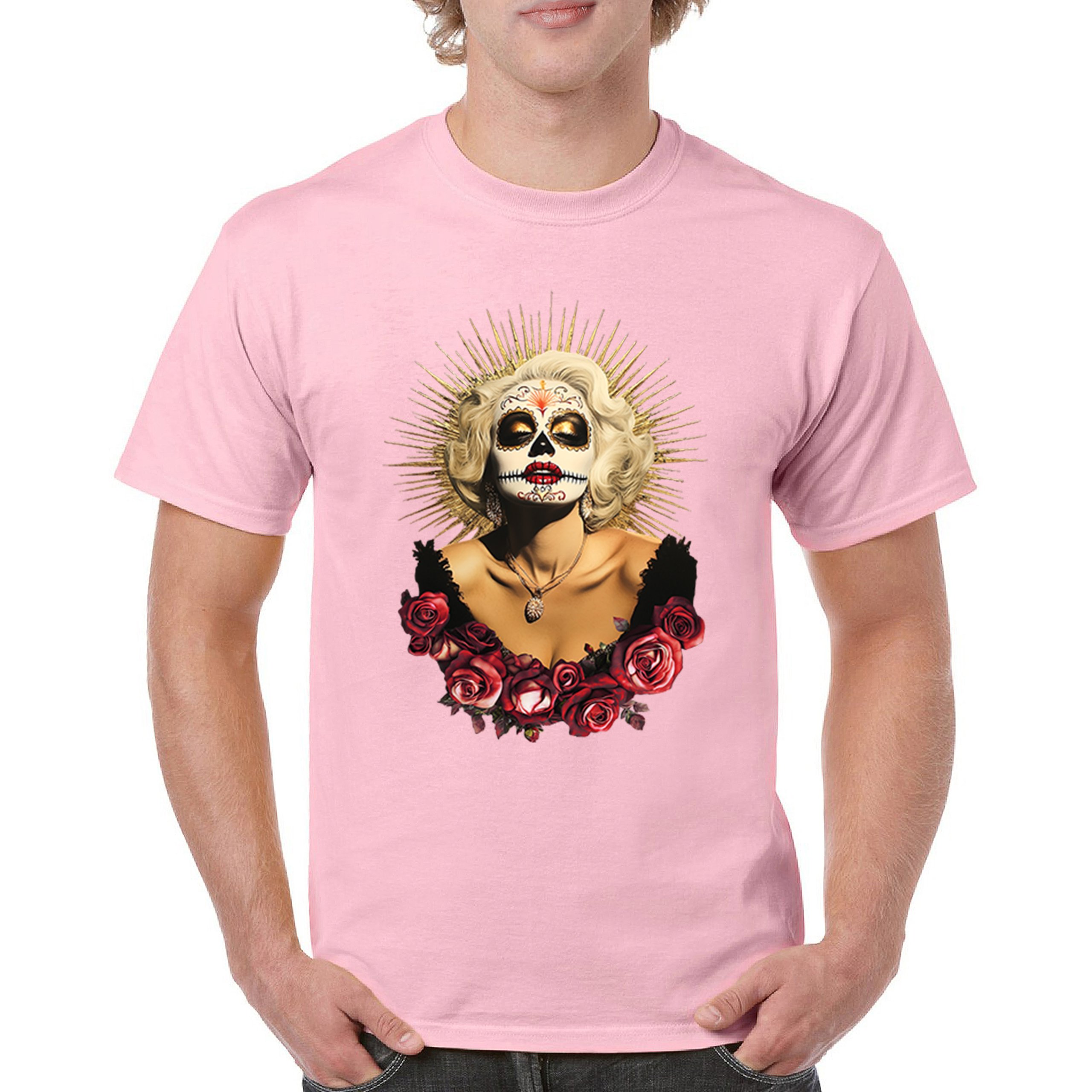 Golden Age Sugar Skull T-shirt Day of Dead Rose Dia de Los Muertos Men's Tee - Picture 86 of 113