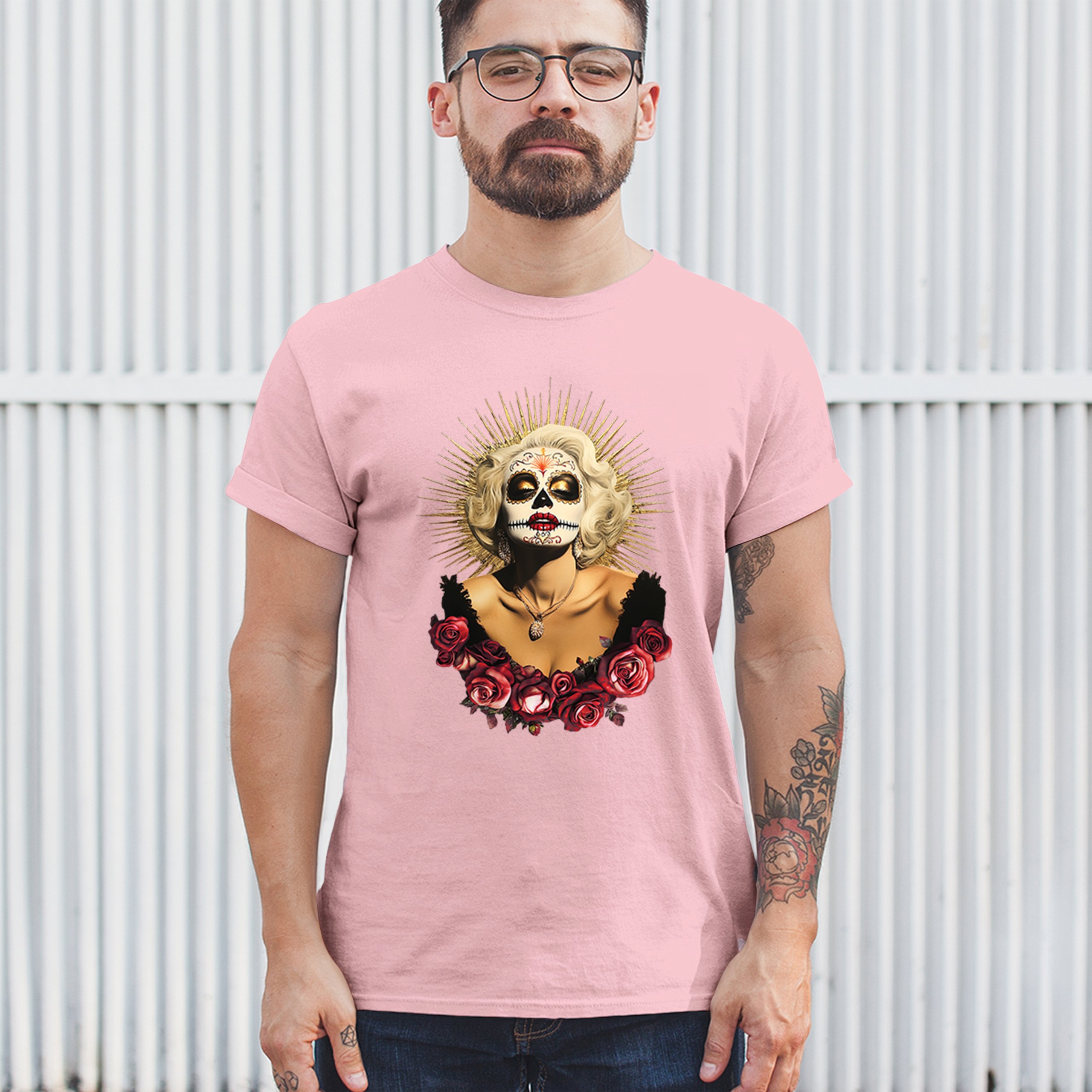 Golden Age Sugar Skull T-shirt Day of Dead Rose Dia de Los Muertos Men's Tee - Picture 89 of 113