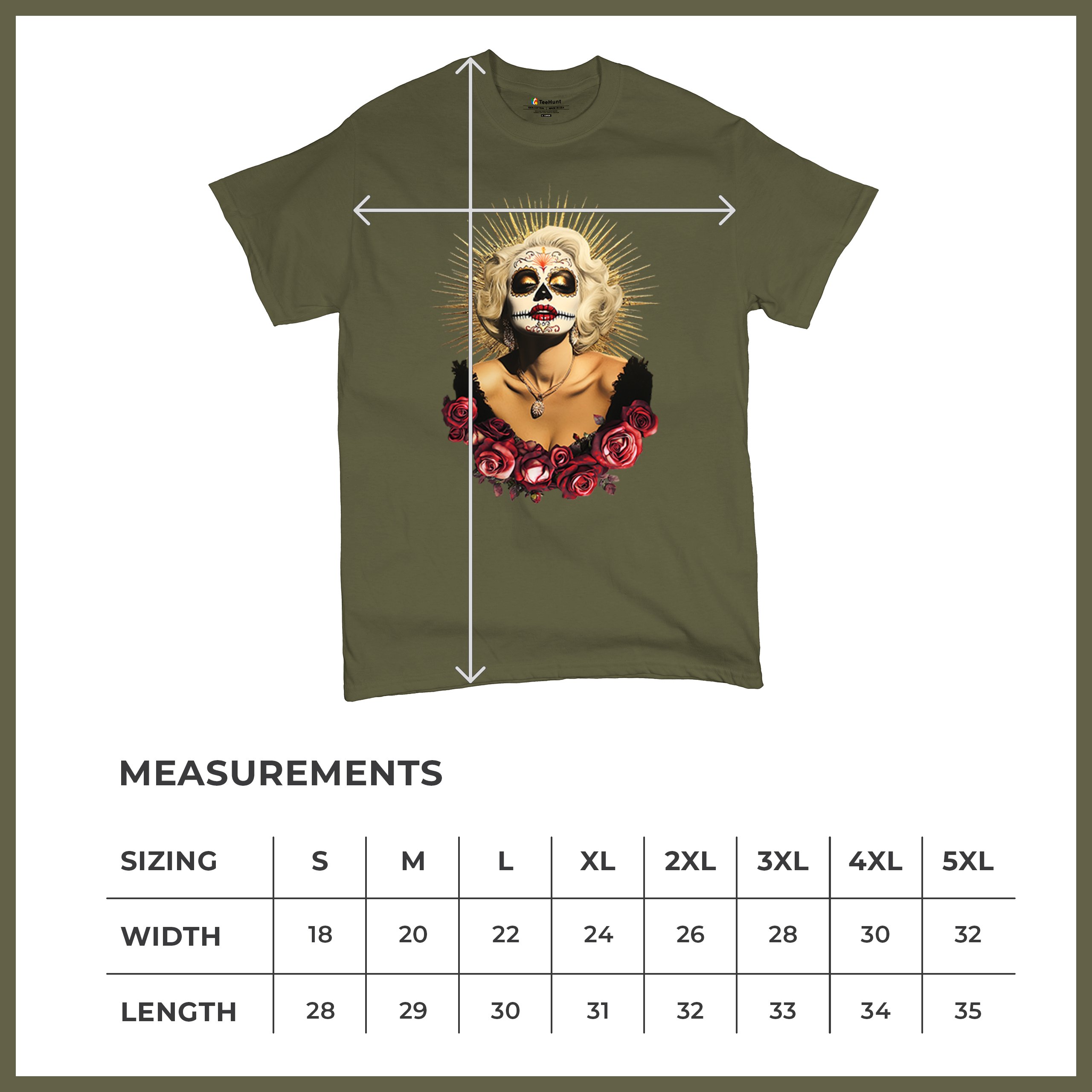 Golden Age Sugar Skull T-shirt Day of Dead Rose Dia de Los Muertos Men's Tee - Picture 99 of 113