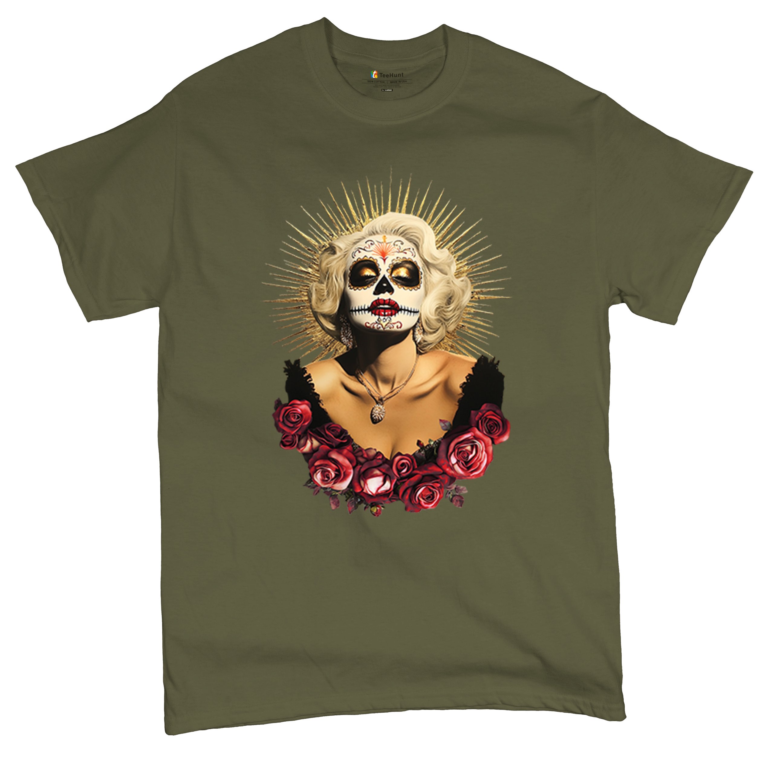 Golden Age Sugar Skull T-shirt Day of Dead Rose Dia de Los Muertos Men's Tee - Picture 97 of 113