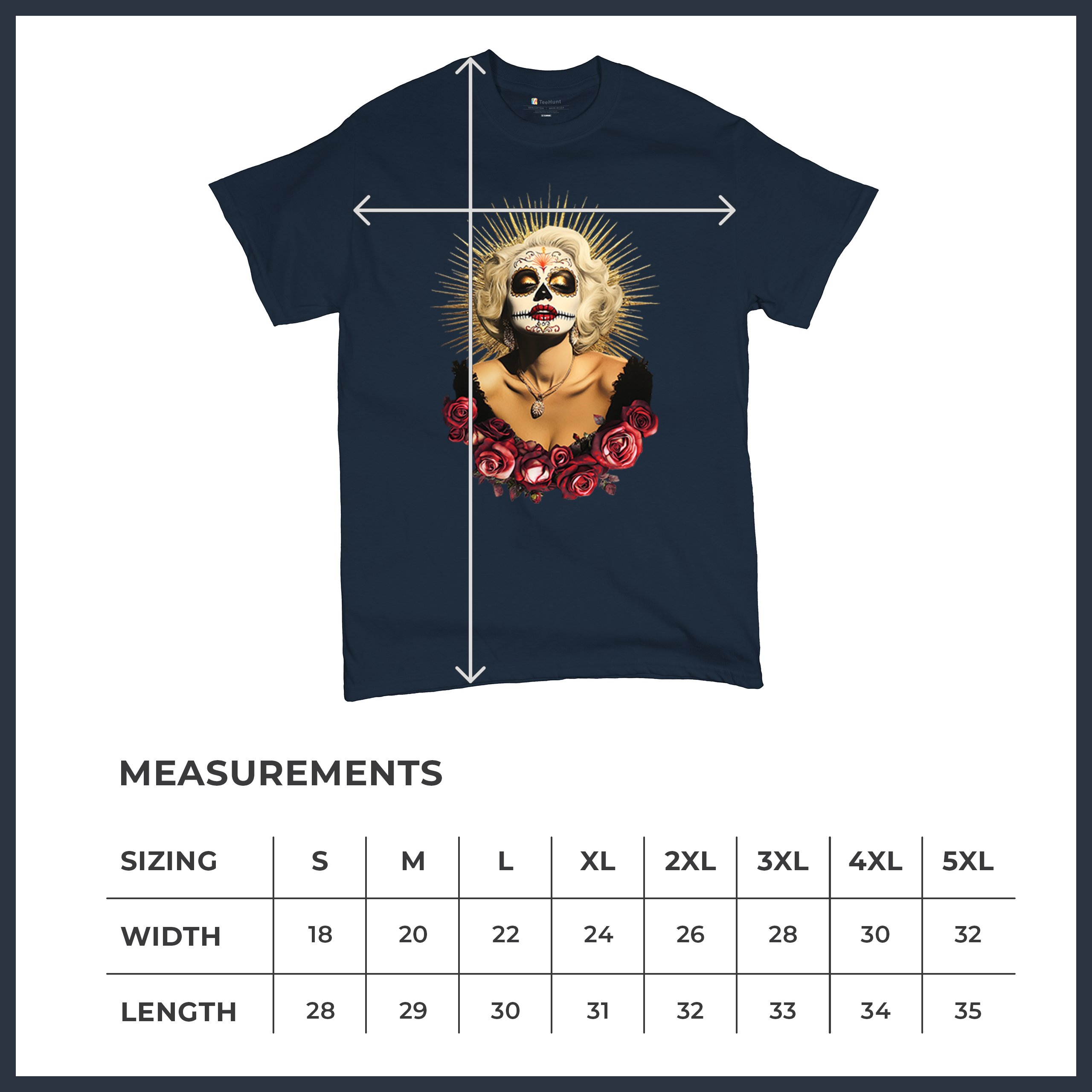 Golden Age Sugar Skull T-shirt Day of Dead Rose Dia de Los Muertos Men's Tee - Picture 57 of 113