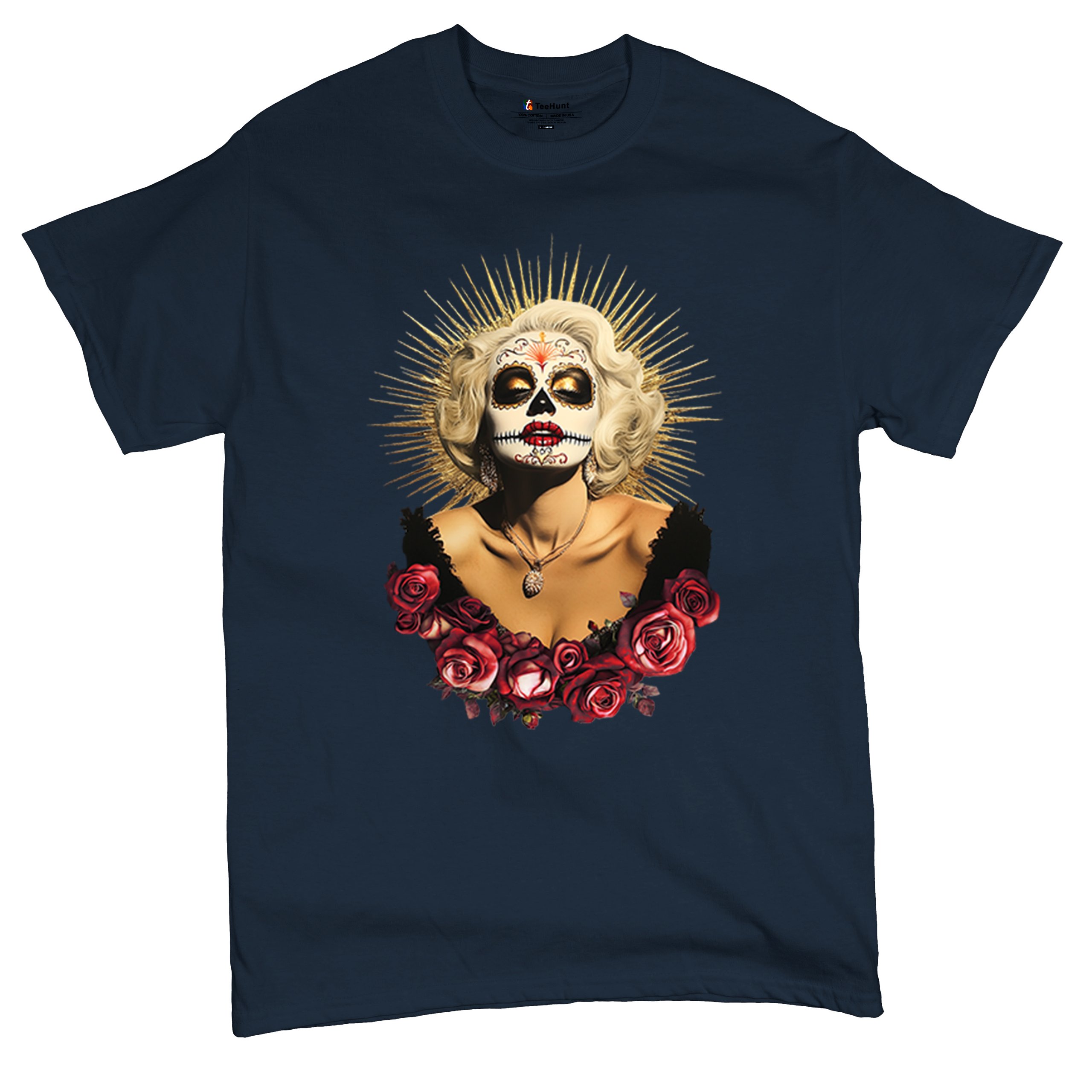 Golden Age Sugar Skull T-shirt Day of Dead Rose Dia de Los Muertos Men's Tee - Picture 55 of 113