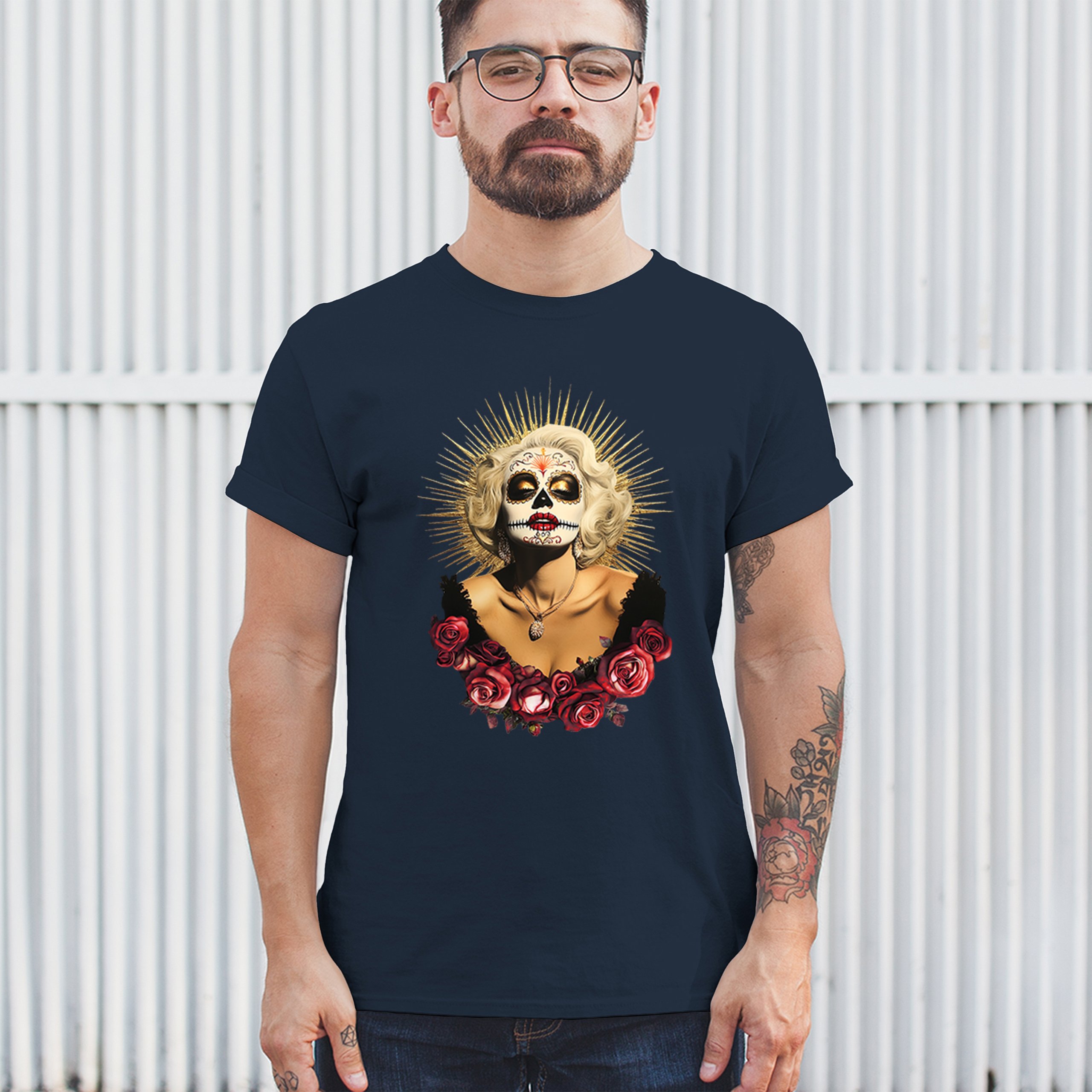 Golden Age Sugar Skull T-shirt Day of Dead Rose Dia de Los Muertos Men's Tee - Picture 54 of 113