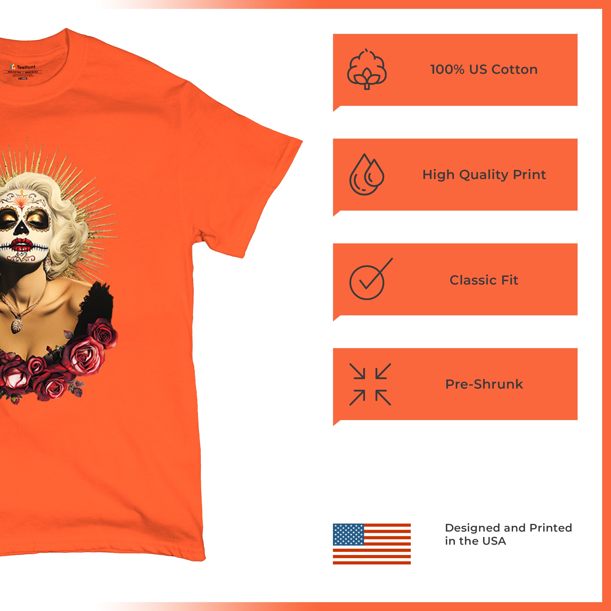 Golden Age Sugar Skull T-shirt Day of Dead Rose Dia de Los Muertos Men's Tee - Picture 21 of 113
