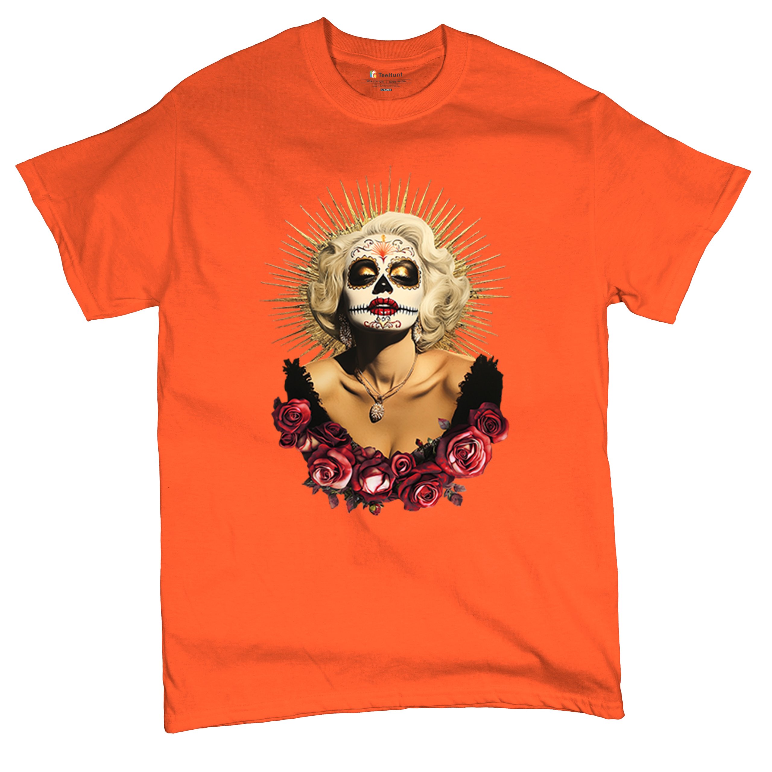 Golden Age Sugar Skull T-shirt Day of Dead Rose Dia de Los Muertos Men's Tee - Picture 20 of 113