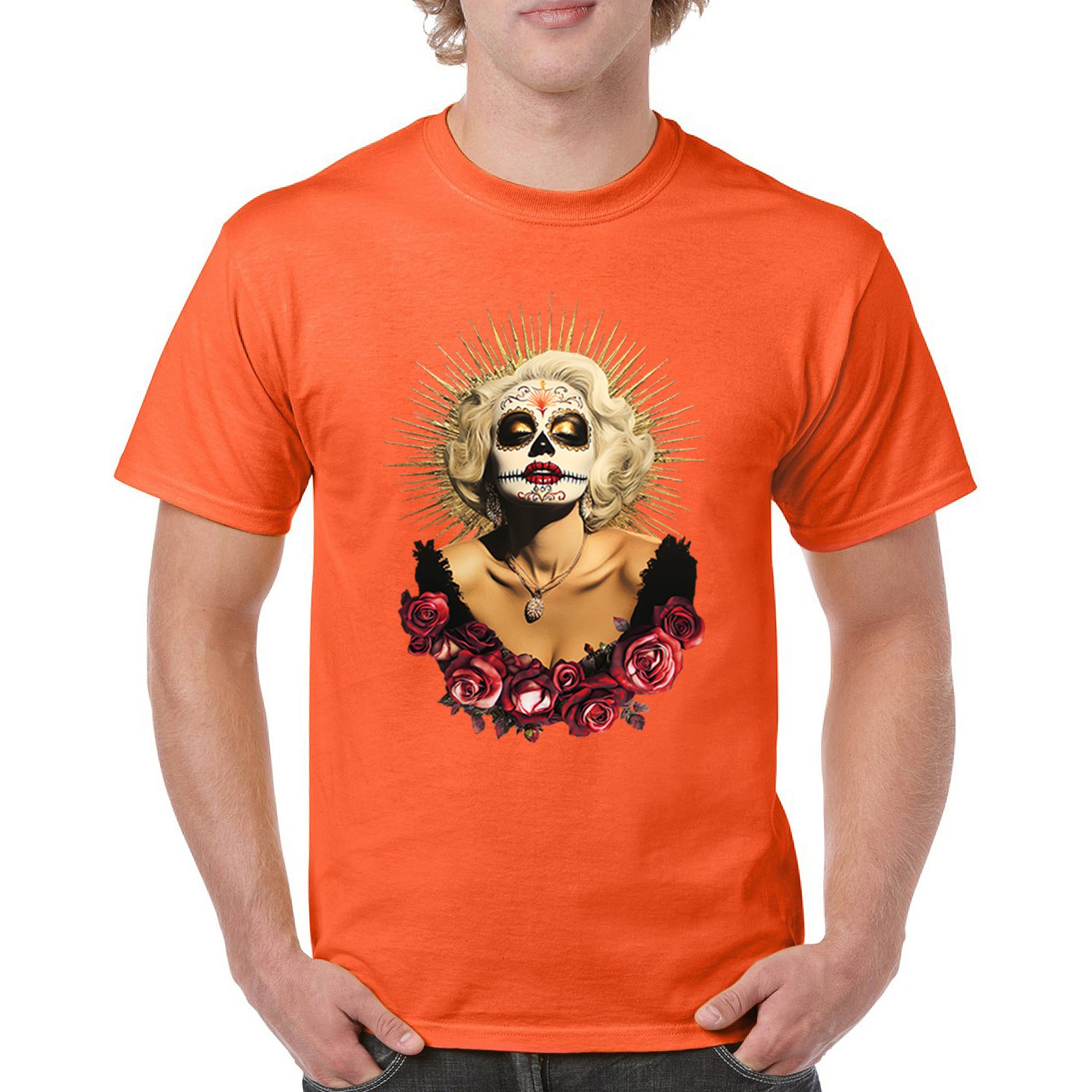 Golden Age Sugar Skull T-shirt Day of Dead Rose Dia de Los Muertos Men's Tee - Picture 16 of 113