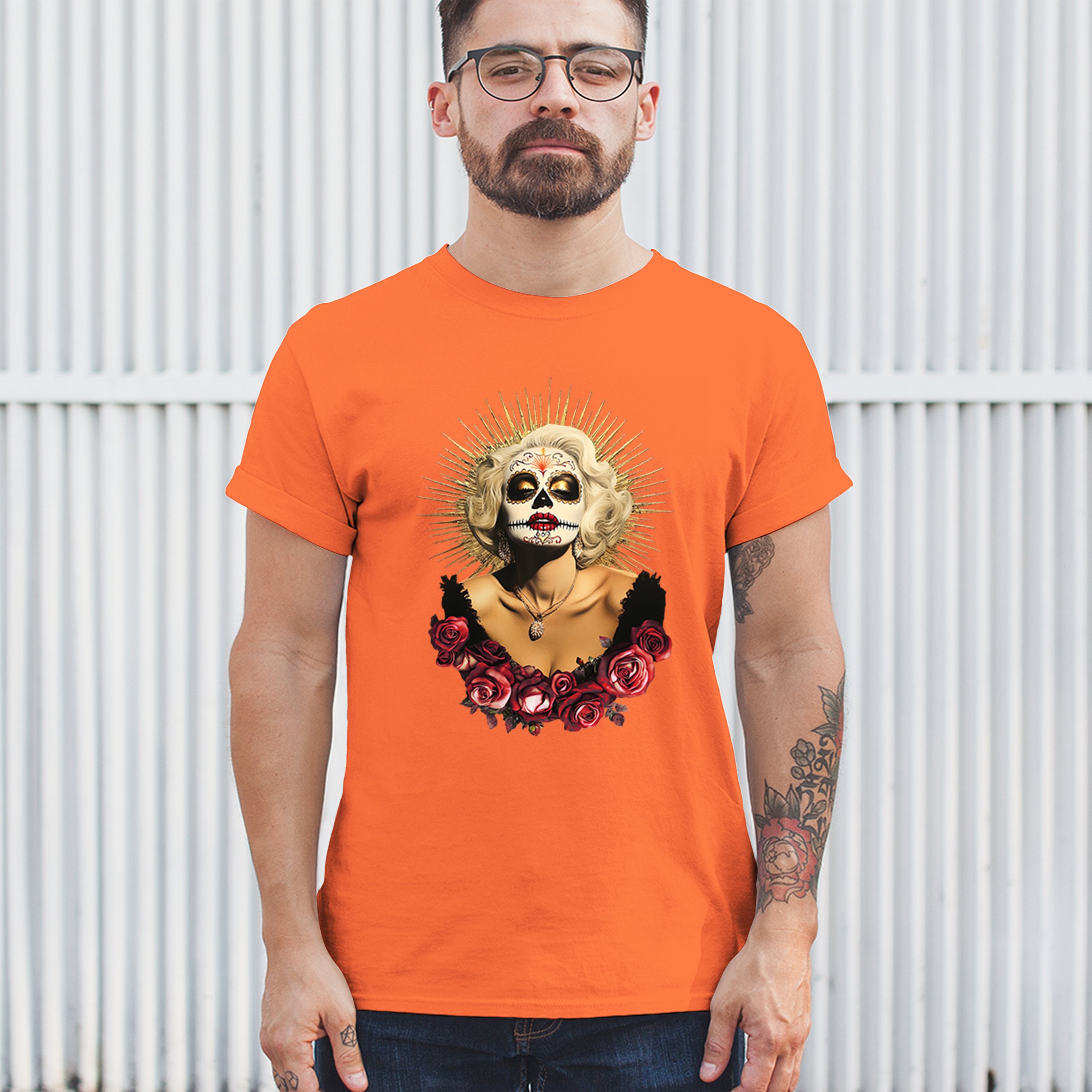 Golden Age Sugar Skull T-shirt Day of Dead Rose Dia de Los Muertos Men's Tee - Picture 19 of 113
