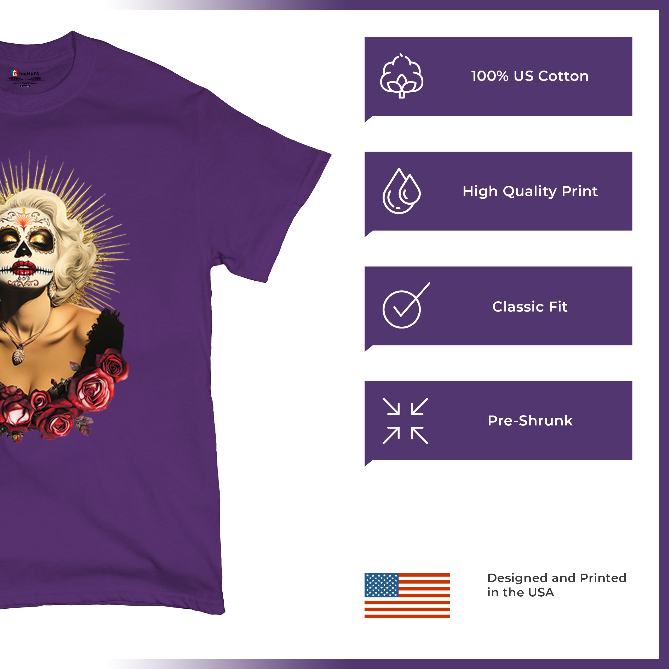 Golden Age Sugar Skull T-shirt Day of Dead Rose Dia de Los Muertos Men's Tee - Picture 35 of 113