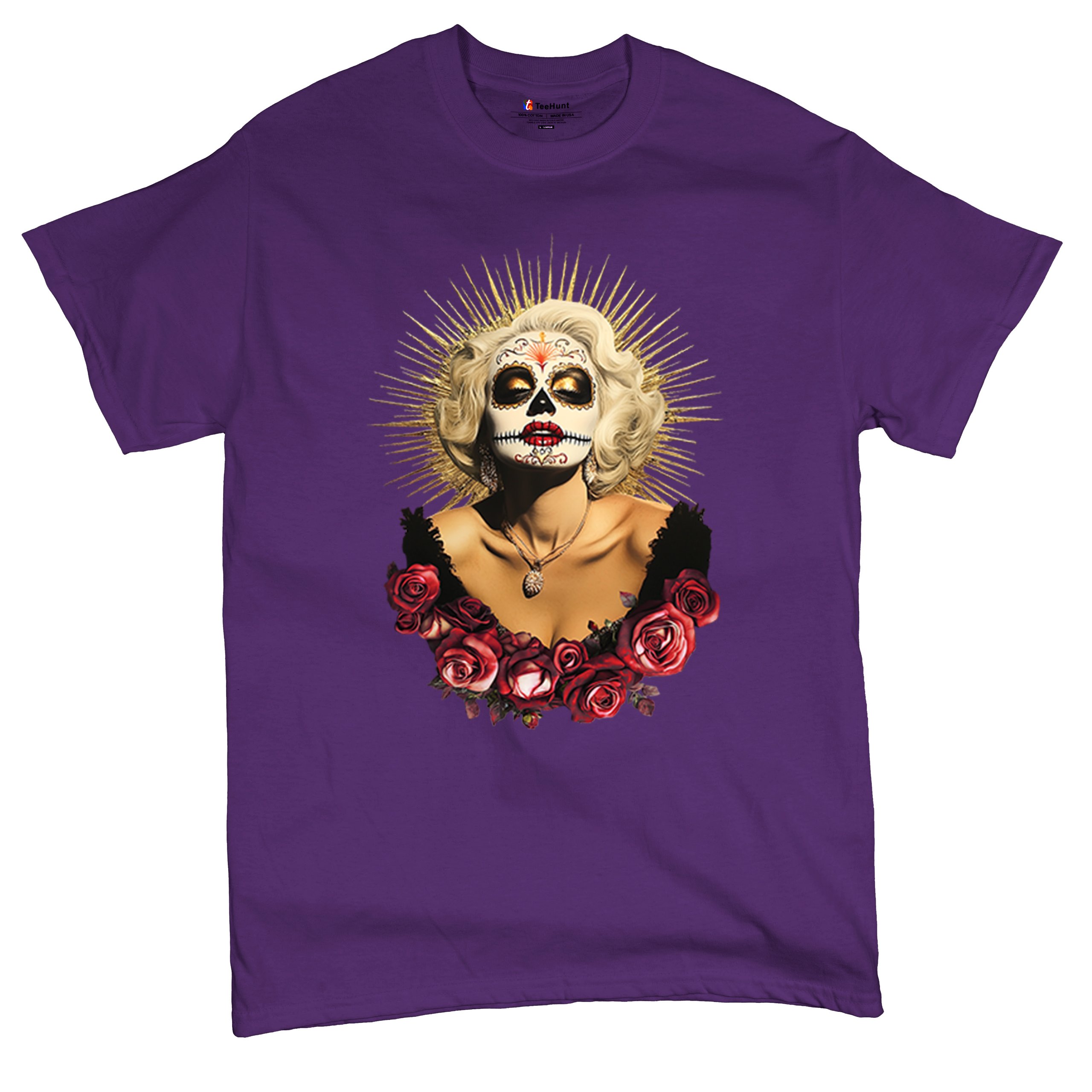 Golden Age Sugar Skull T-shirt Day of Dead Rose Dia de Los Muertos Men's Tee - Picture 34 of 113
