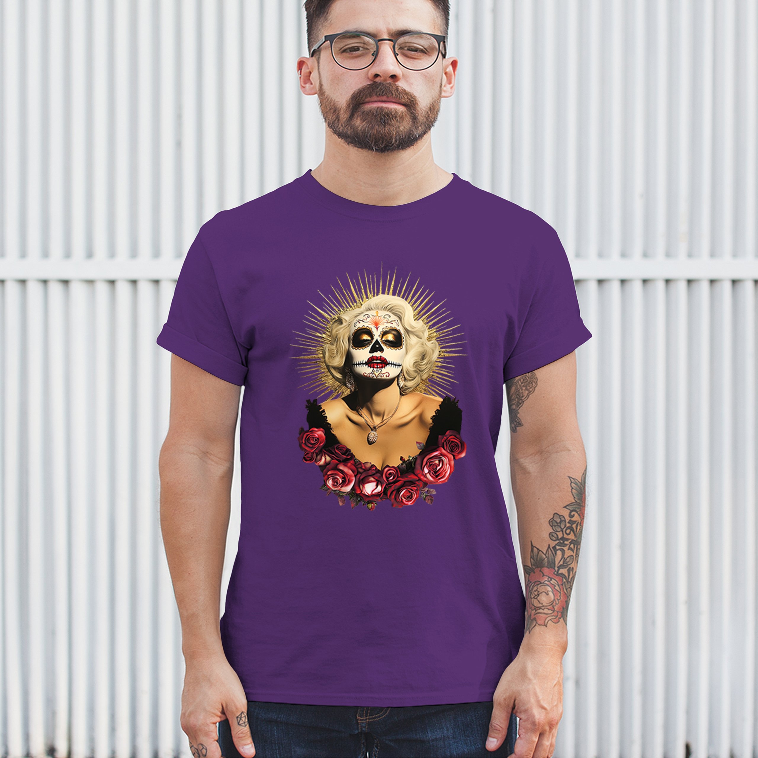 Golden Age Sugar Skull T-shirt Day of Dead Rose Dia de Los Muertos Men's Tee - Picture 33 of 113