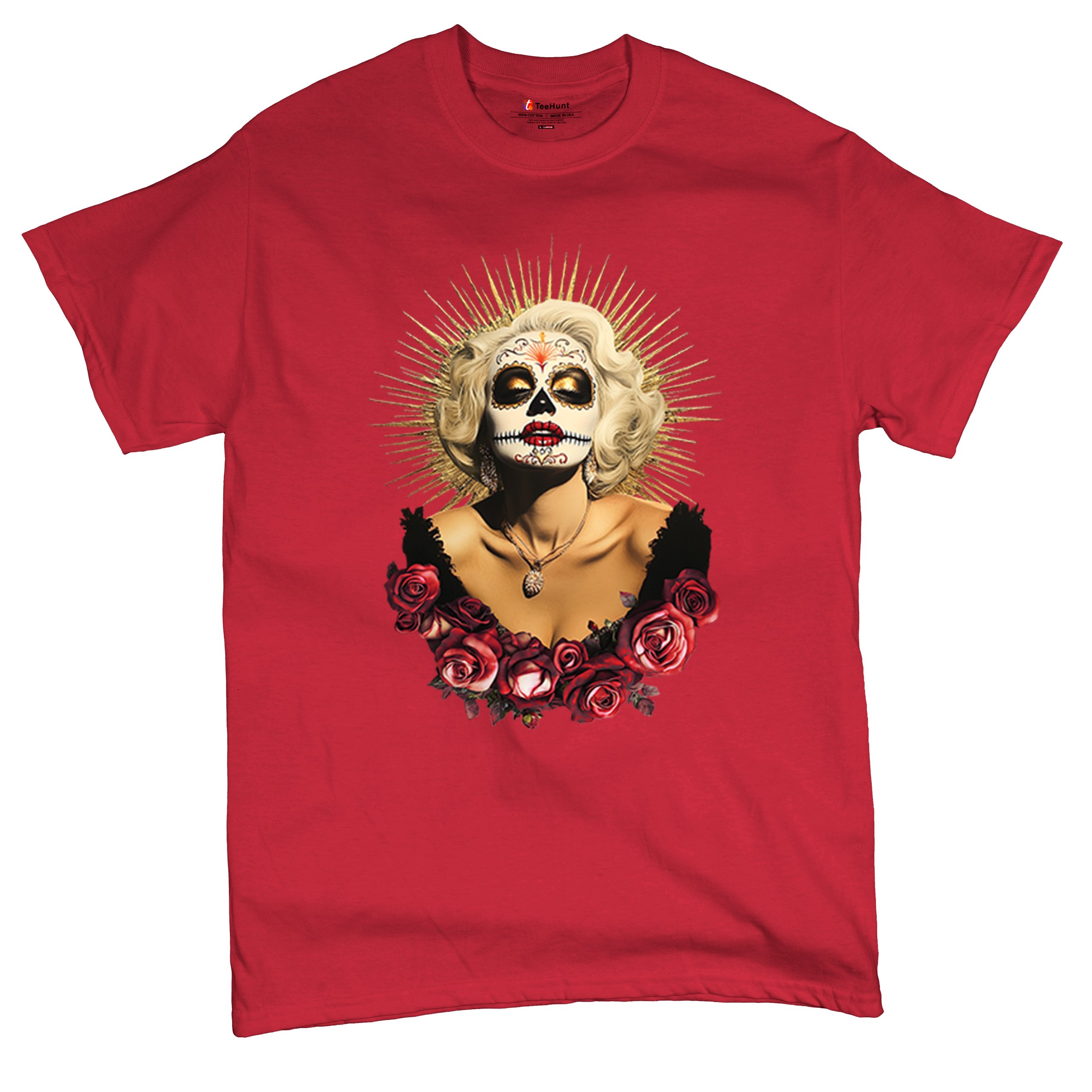 Golden Age Sugar Skull T-shirt Day of Dead Rose Dia de Los Muertos Men's Tee - Picture 41 of 113
