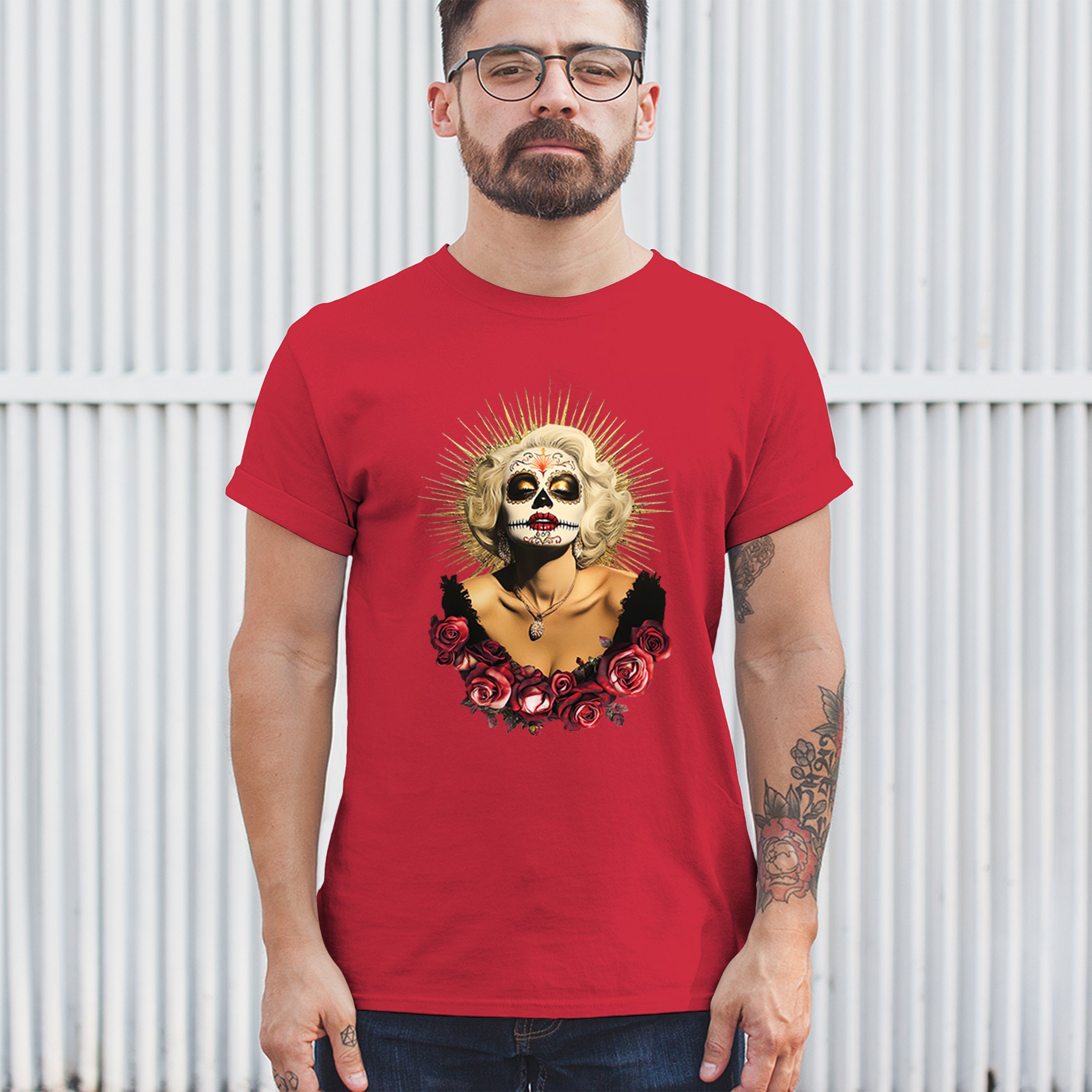 Golden Age Sugar Skull T-shirt Day of Dead Rose Dia de Los Muertos Men's Tee - Picture 40 of 113