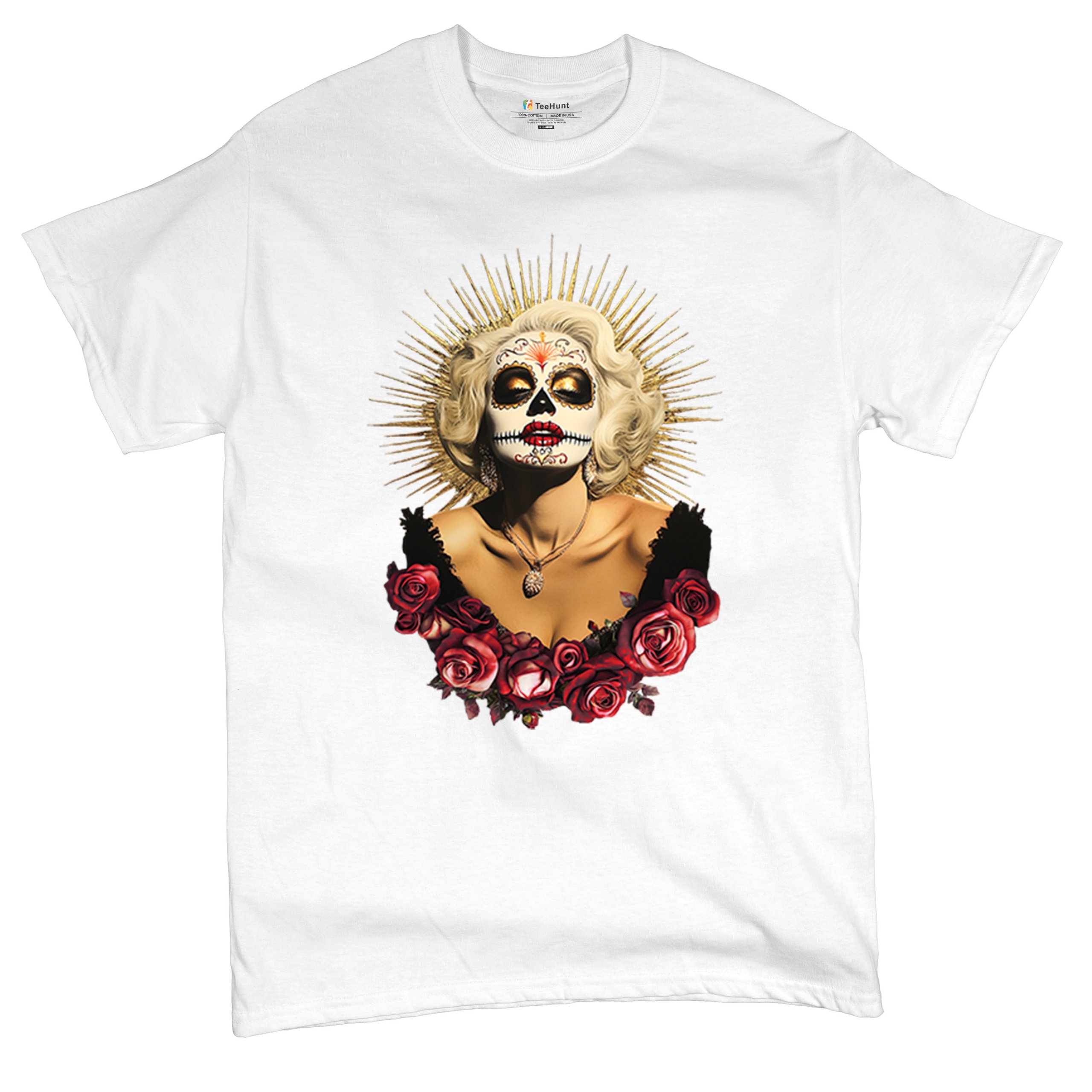 Golden Age Sugar Skull T-shirt Day of Dead Rose Dia de Los Muertos Men's Tee - Picture 48 of 113
