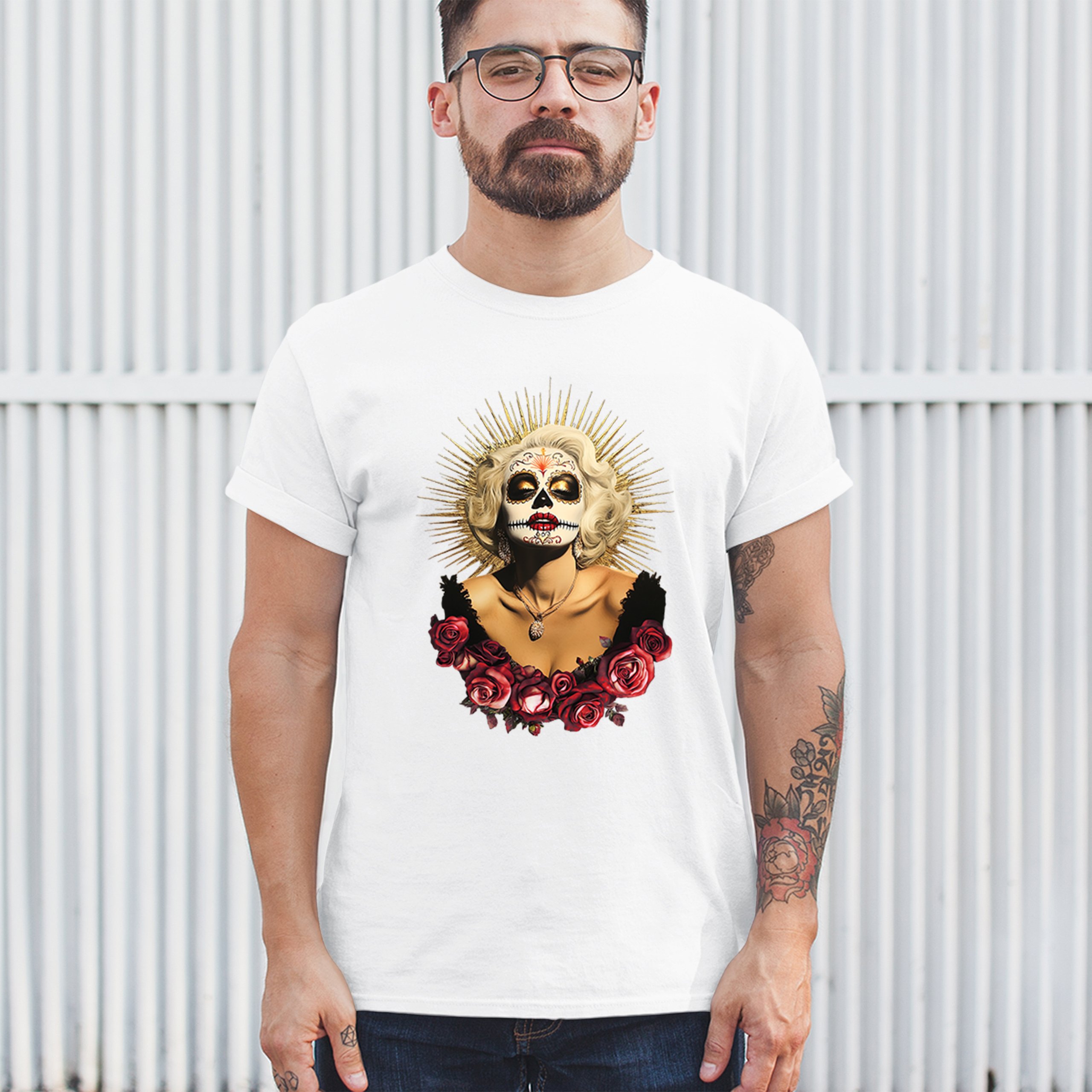 Golden Age Sugar Skull T-shirt Day of Dead Rose Dia de Los Muertos Men's Tee - Picture 47 of 113
