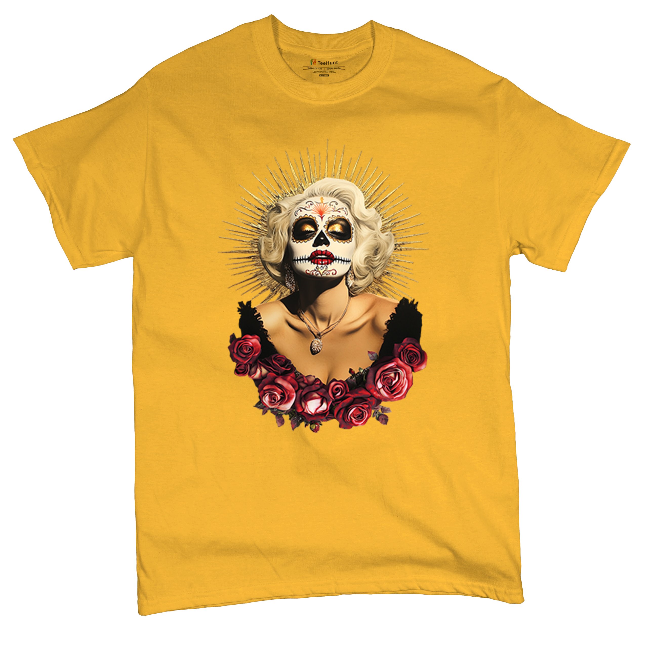 Golden Age Sugar Skull T-shirt Day of Dead Rose Dia de Los Muertos Men's Tee - Picture 111 of 113